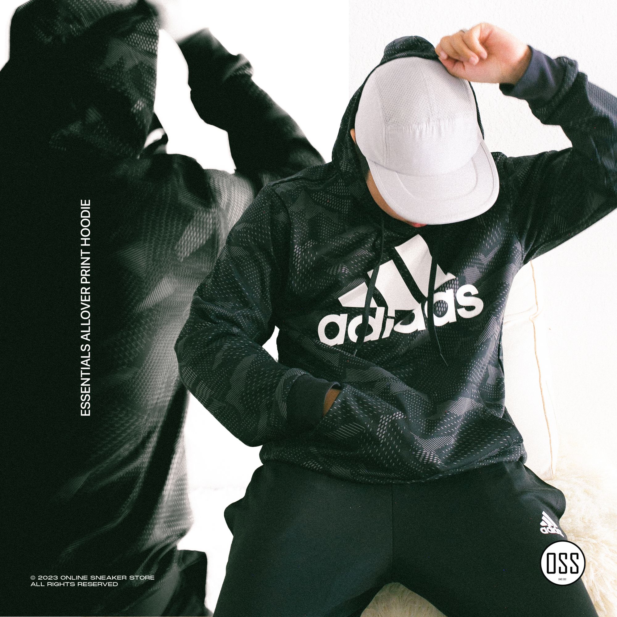 adidas Essentials Allover Print Hoodie - Black