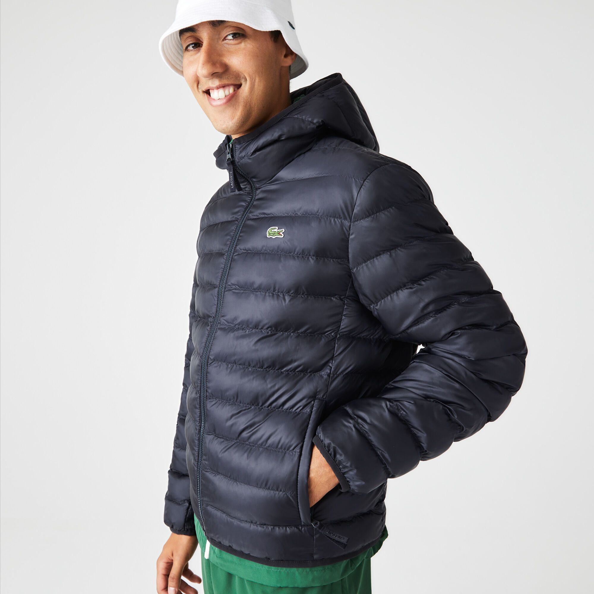 Lacoste Quilted Hooded Short Jacket - Navy Blue