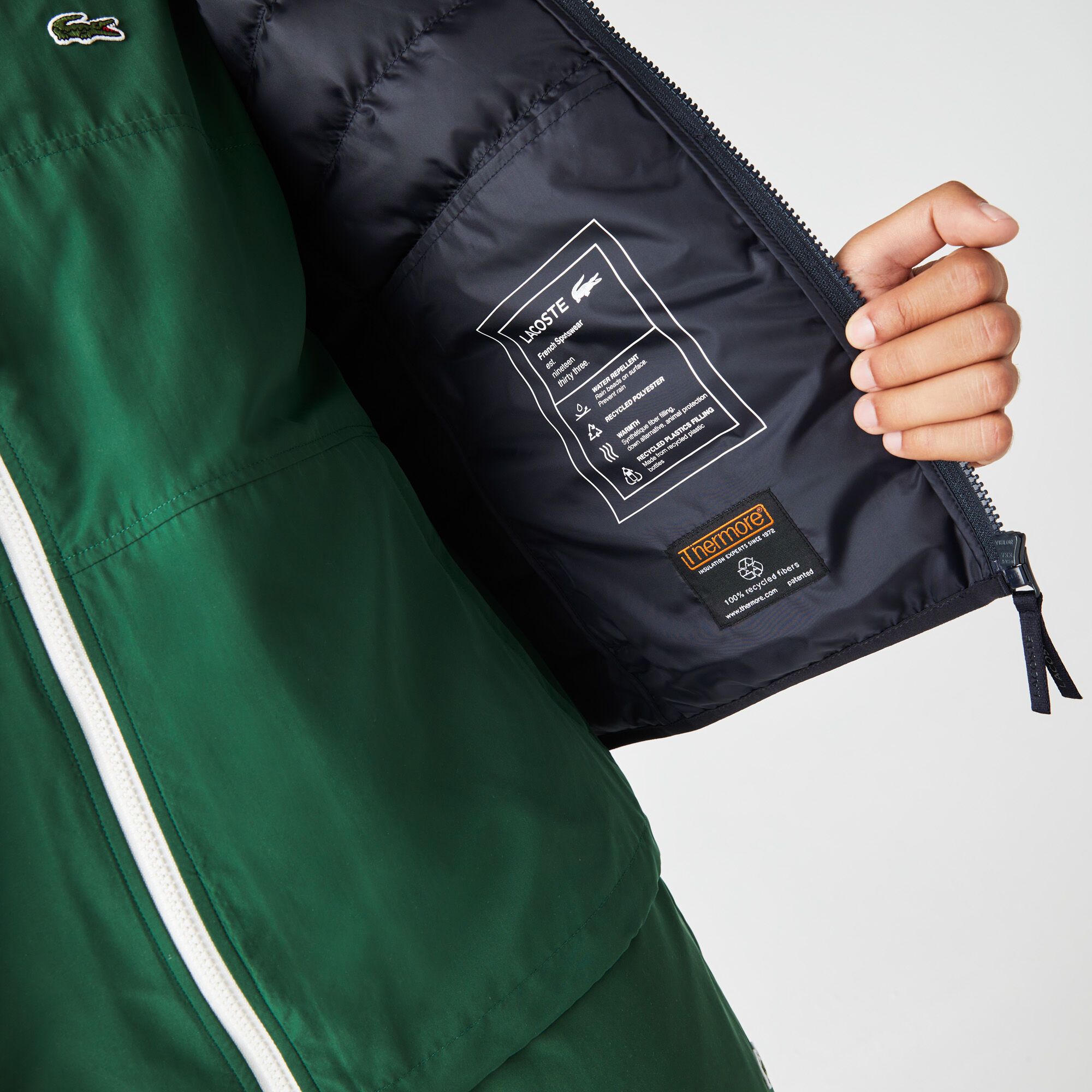 Lacoste Quilted Hooded Short Jacket - Navy Blue