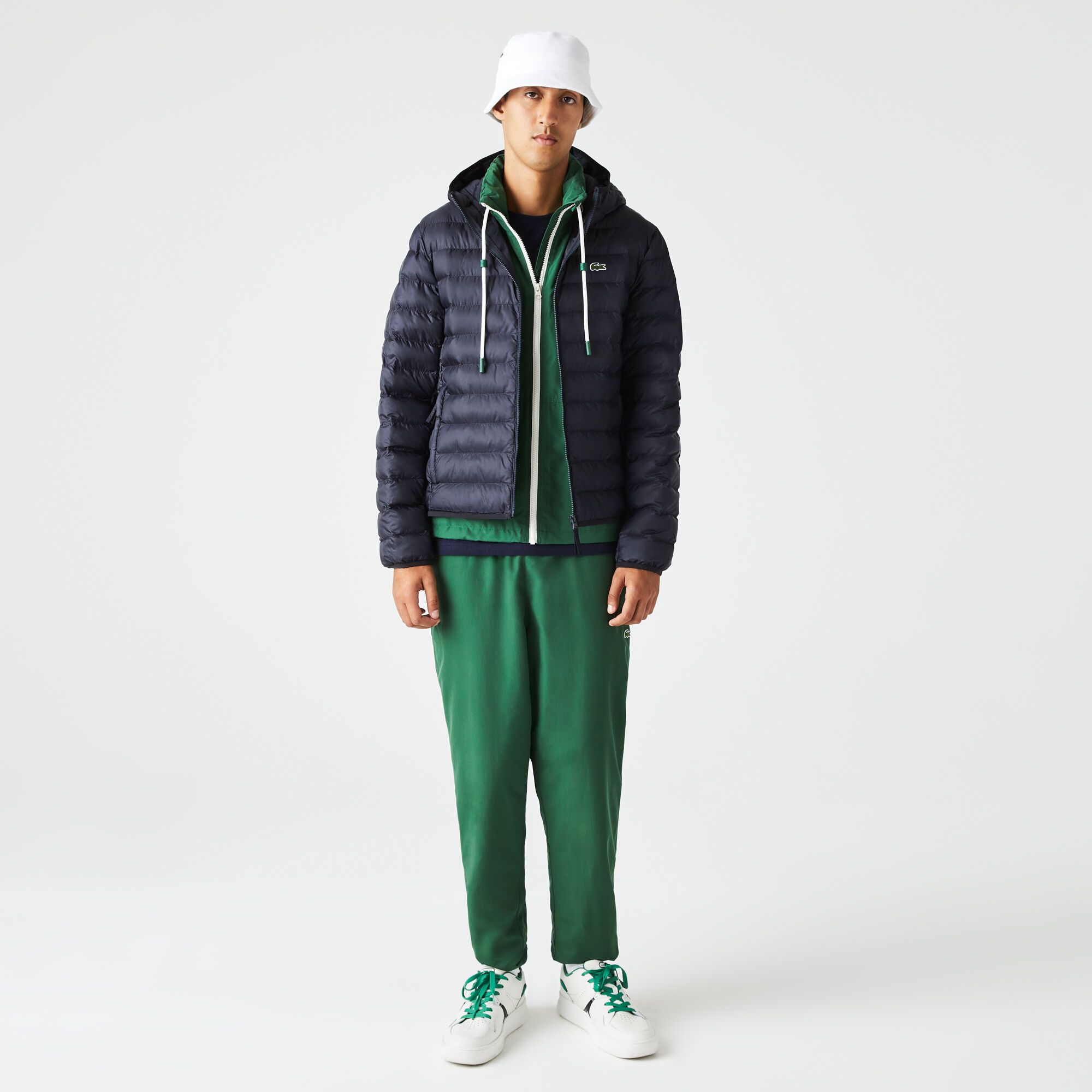 Lacoste Quilted Hooded Short Jacket - Navy Blue