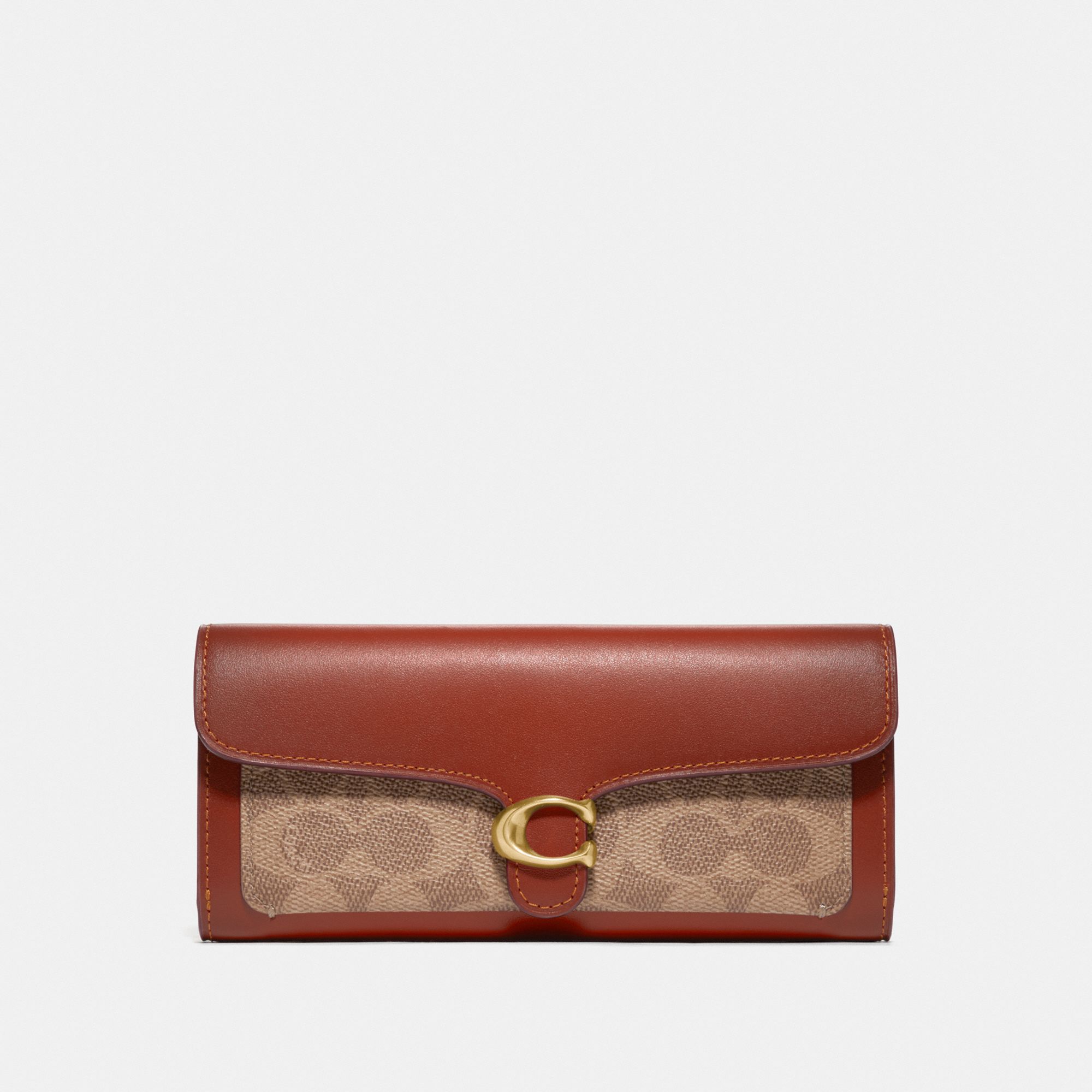 Coach Tabby Long Wallet In Colorblock Signature Canvas - Tan/Rust/Brass