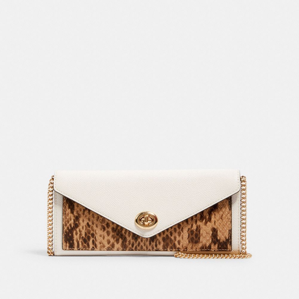 Coach Slim Envelope Wallet With Chain - Snakeskin