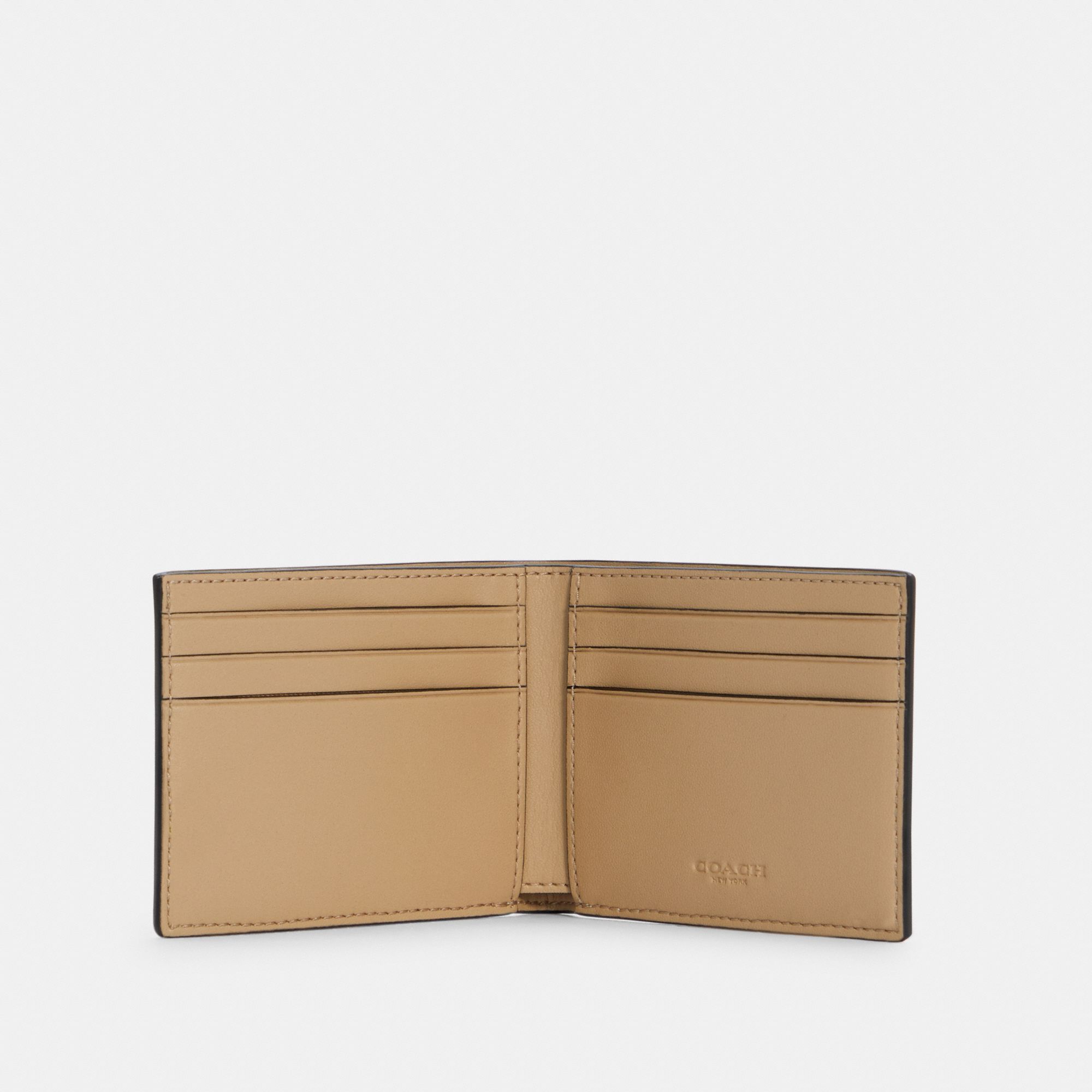 Coach Slim Billfold Wallet In Colorblock Signature Canvas With Striped Coach Patch - Chalk