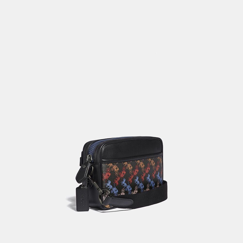 Coach Academy Crossbody With Horse And Carriage Print - Black Multi