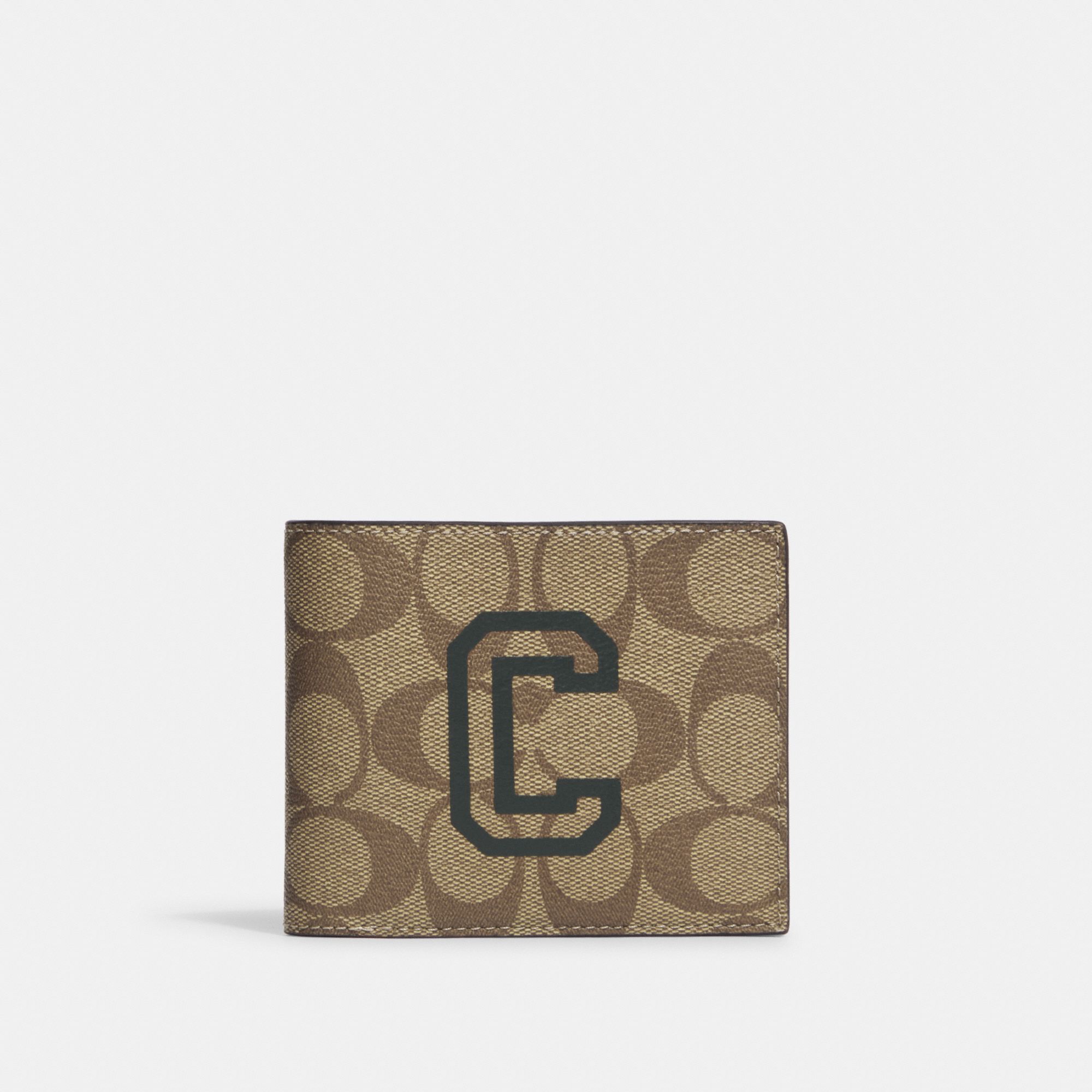 Coach 3 In 1 Wallet In Signature Canvas With Varsity Motif - Khaki