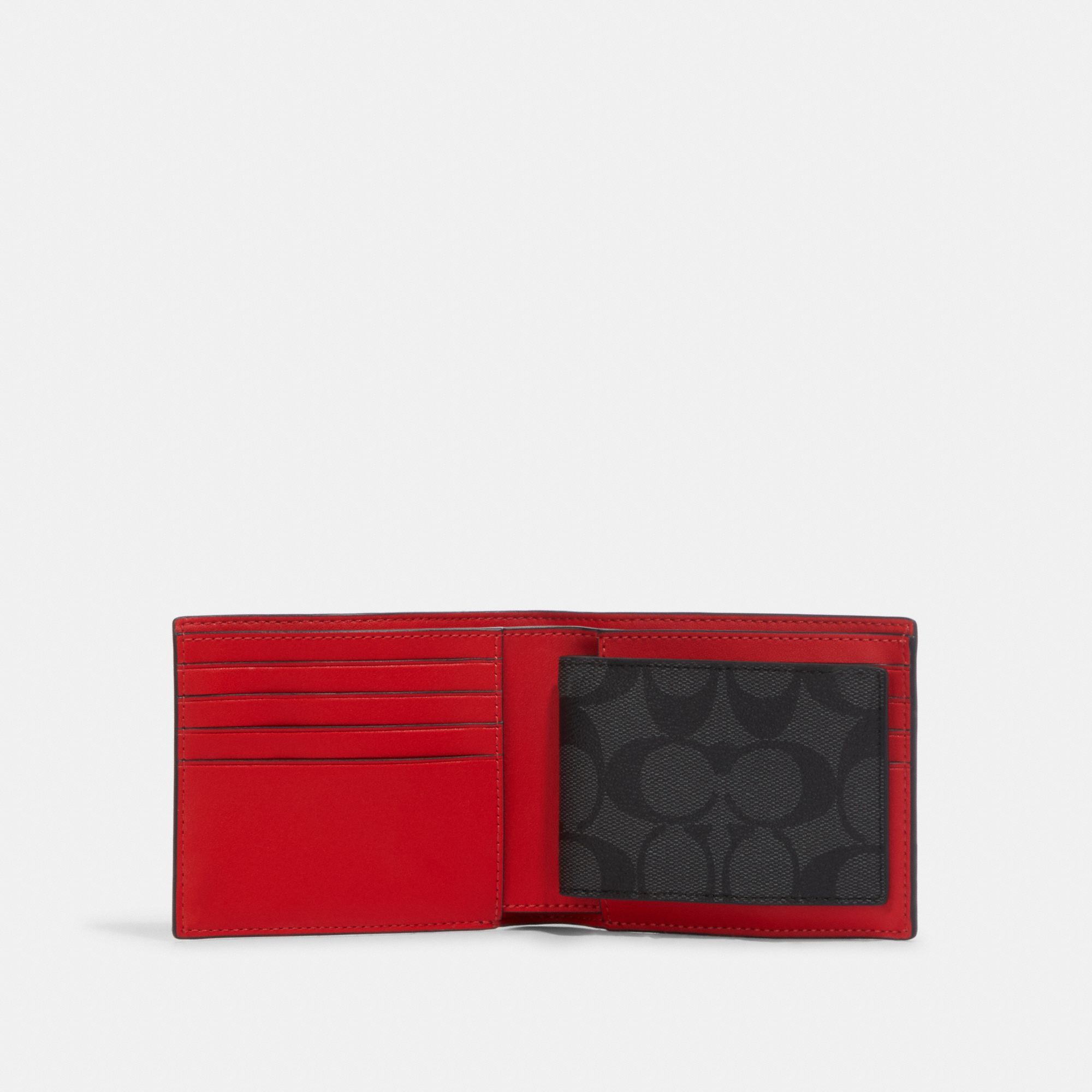 Coach 3 In 1 Wallet In Signature Canvas With Varsity Motif - Charcoal