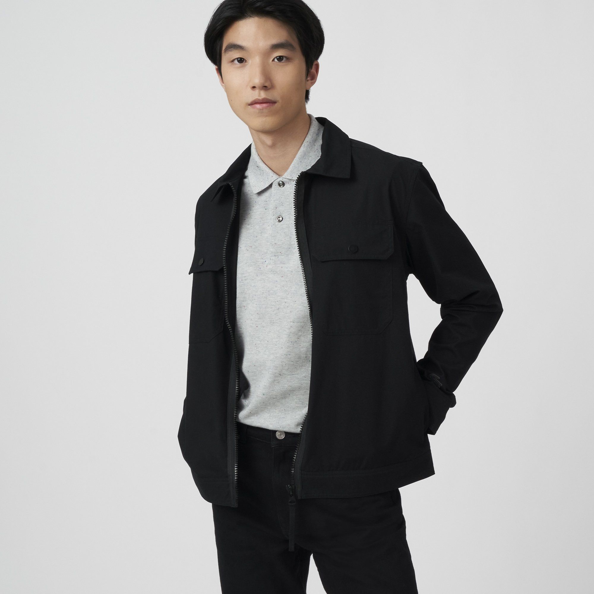 Lacoste Water-Repellent Zip Canvas Overshirt - Black
