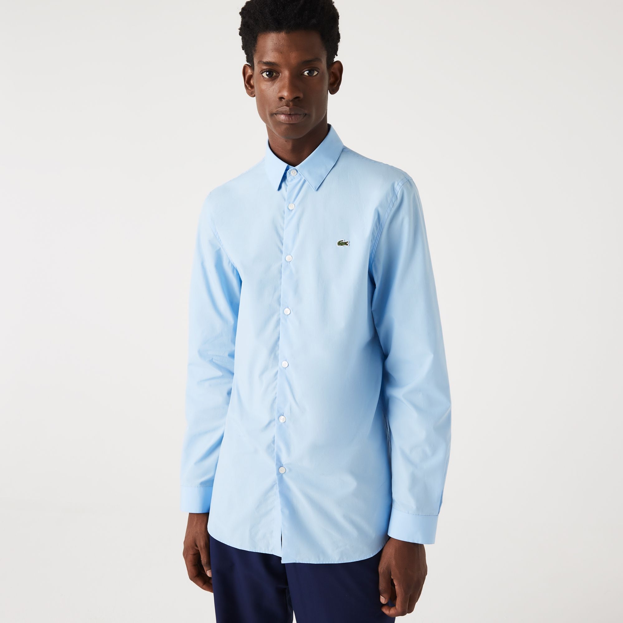  Lacoste Slim Fit Stretch Cotton Poplin Shirt - Blue 