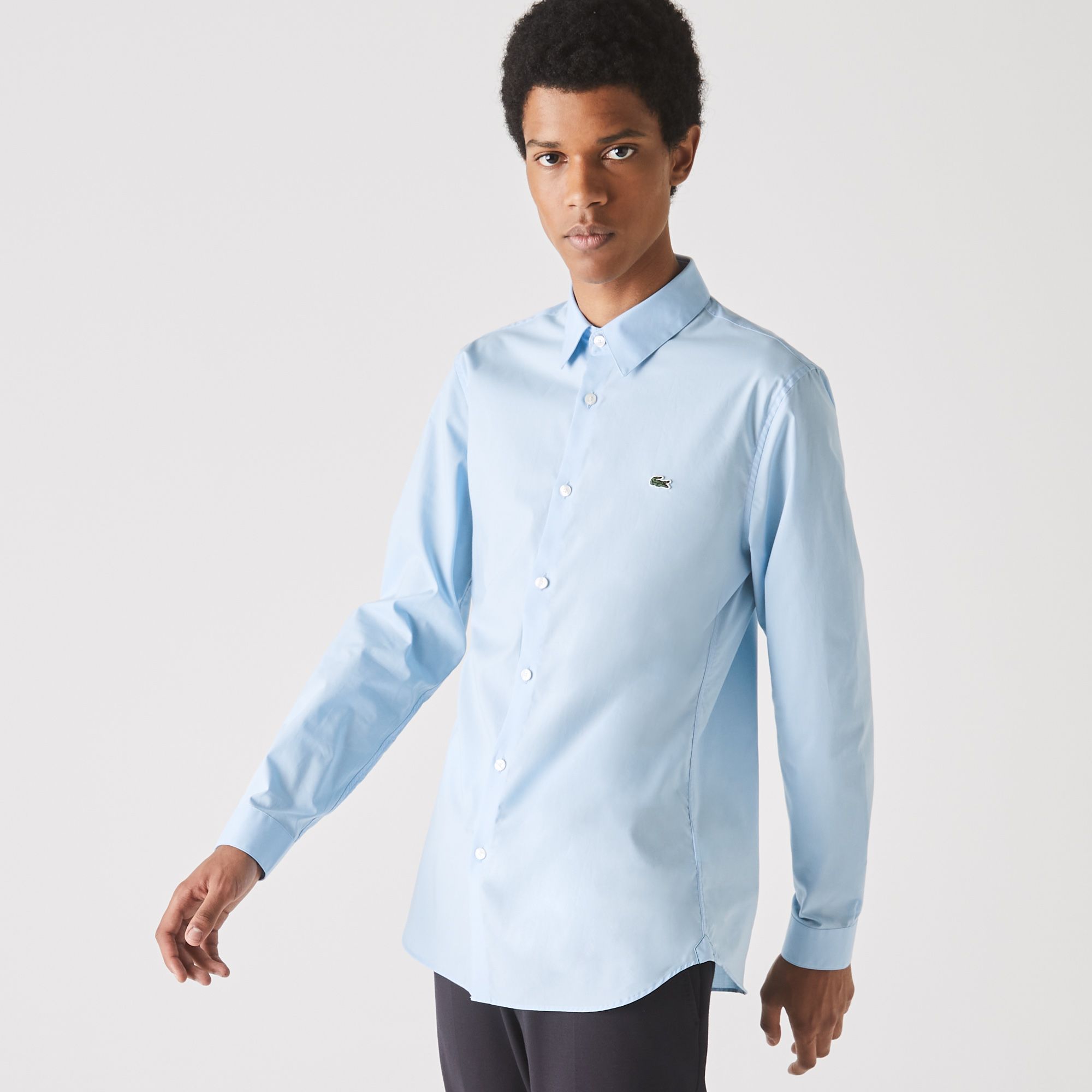  Lacoste Slim Fit Stretch Cotton Poplin Shirt - Blue 