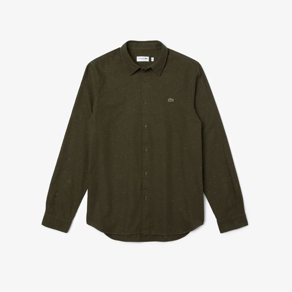  Lacoste Slim Fit Flamed Cotton Shirt - Khaki Green (Slim) 