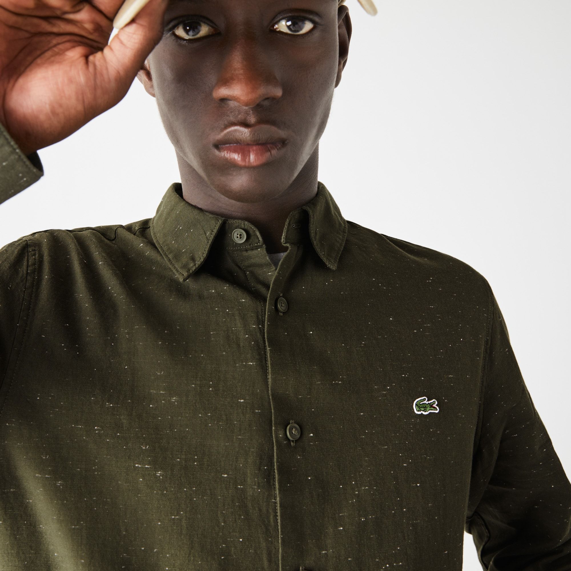  Lacoste Slim Fit Flamed Cotton Shirt - Khaki Green (Slim) 