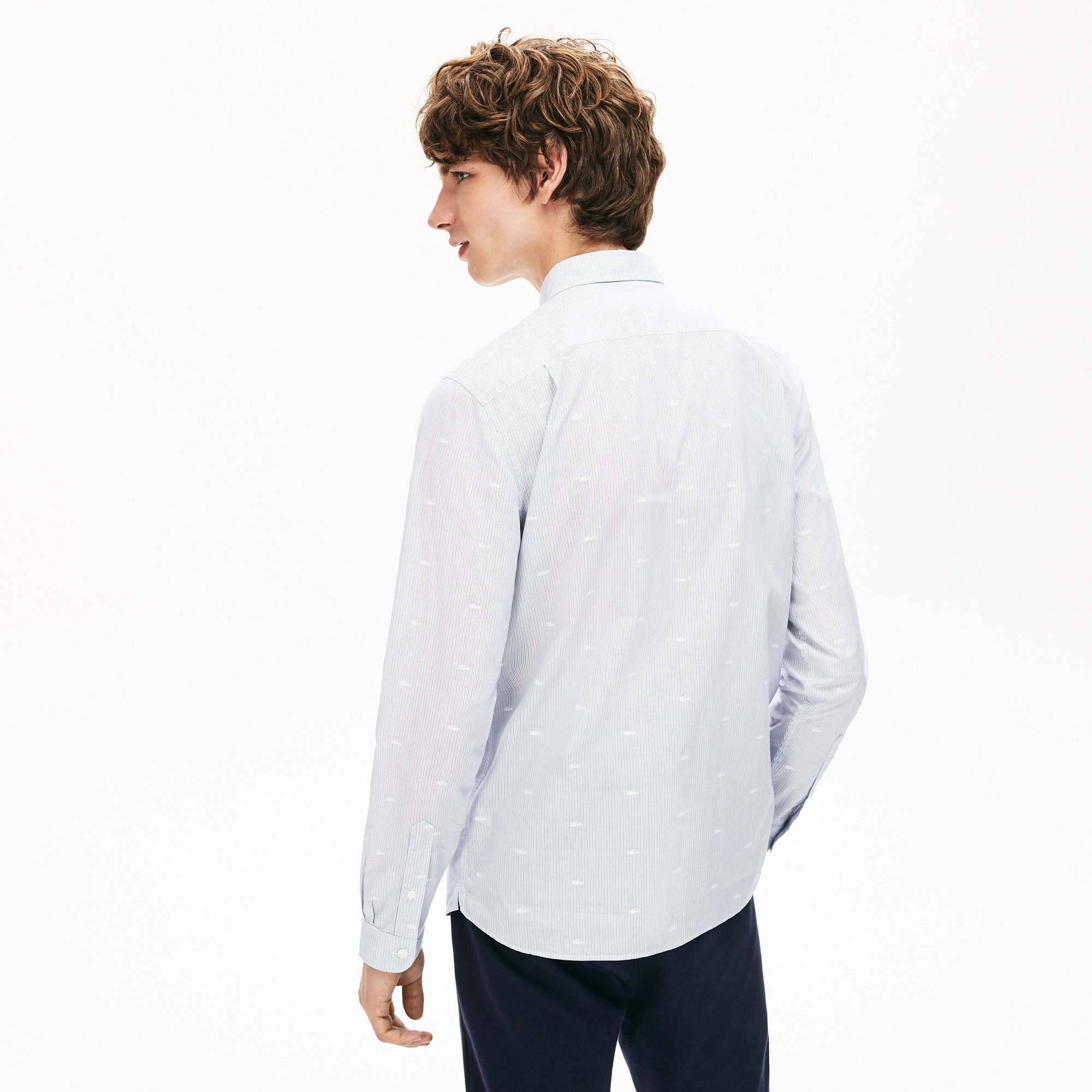  Lacoste Regular Fit Crocodile Print Poplin Shirt - White 