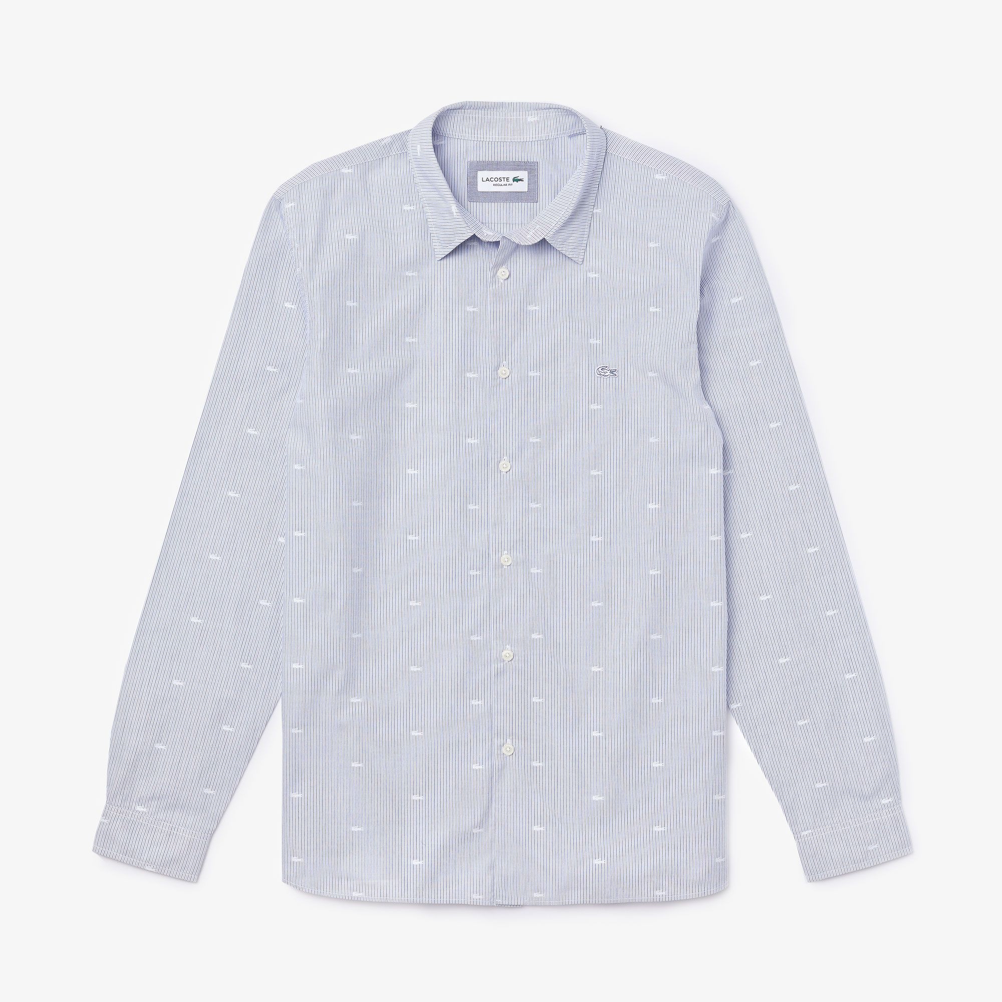  Lacoste Regular Fit Crocodile Print Poplin Shirt - White 