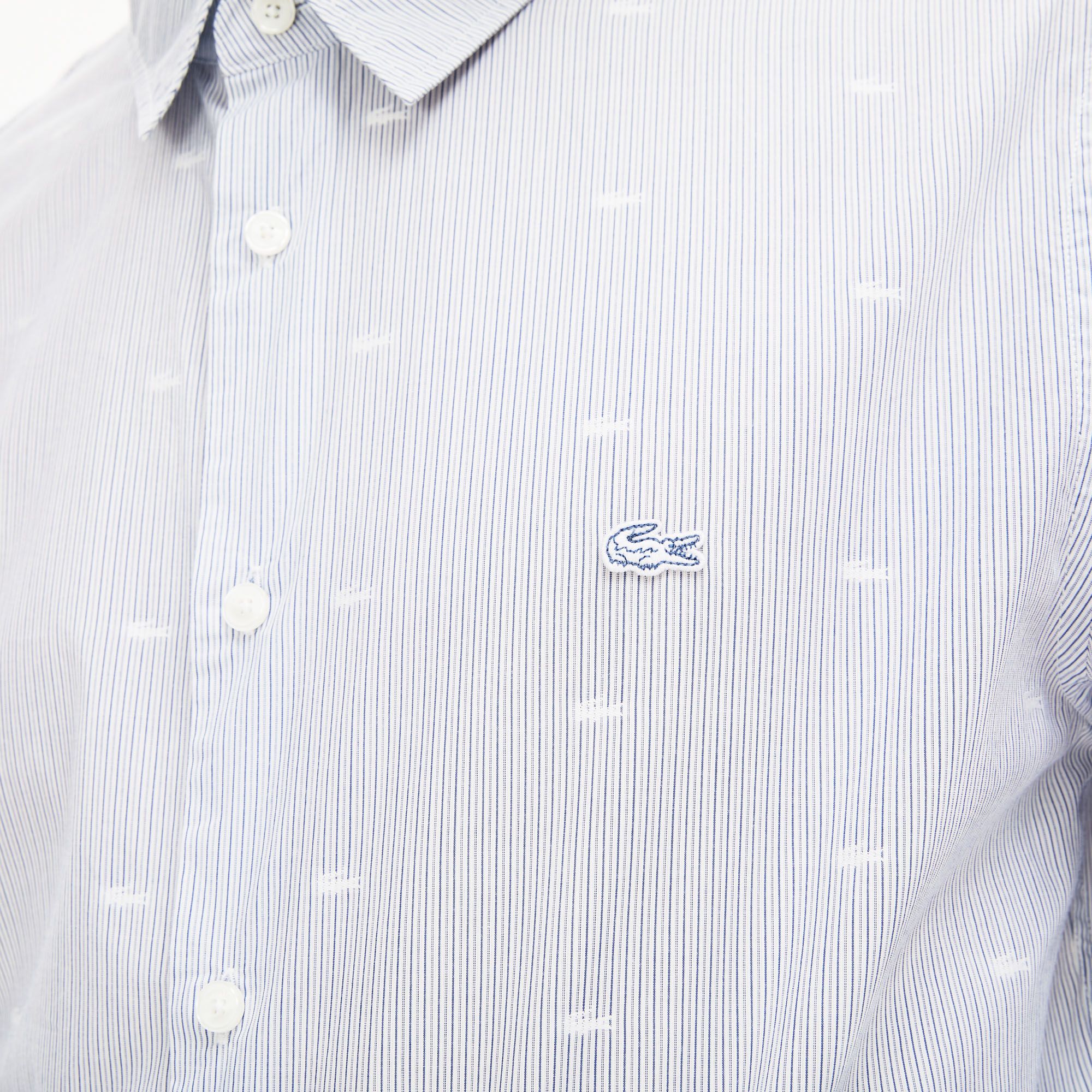  Lacoste Regular Fit Crocodile Print Poplin Shirt - White 