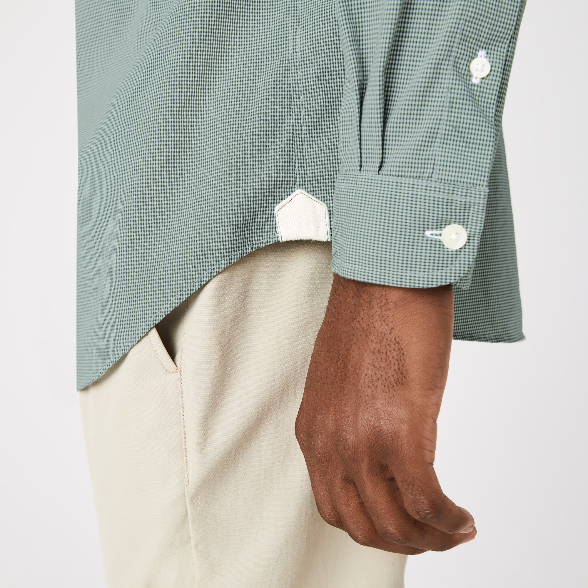  Lacoste Regular Fit Gingham Cotton Poplin Shirt - Green 