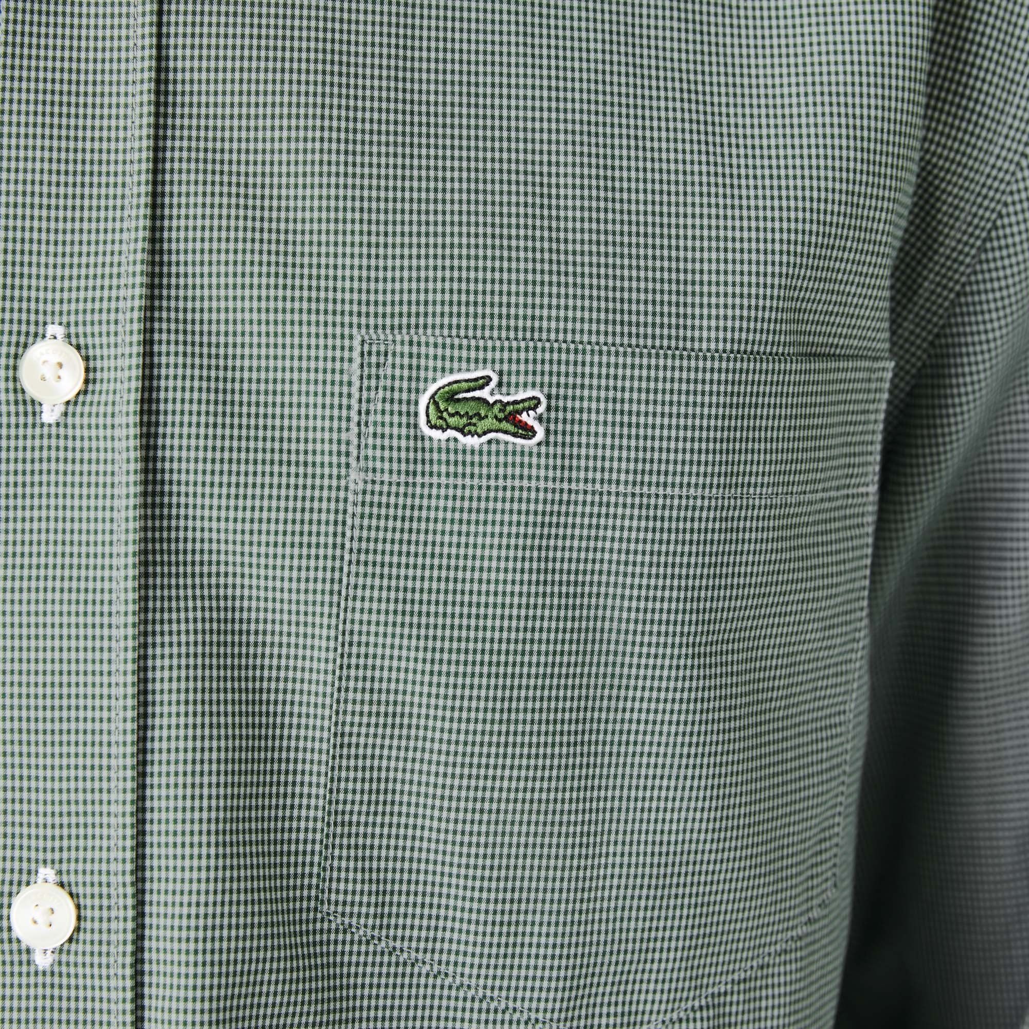  Lacoste Regular Fit Gingham Cotton Poplin Shirt - Green 