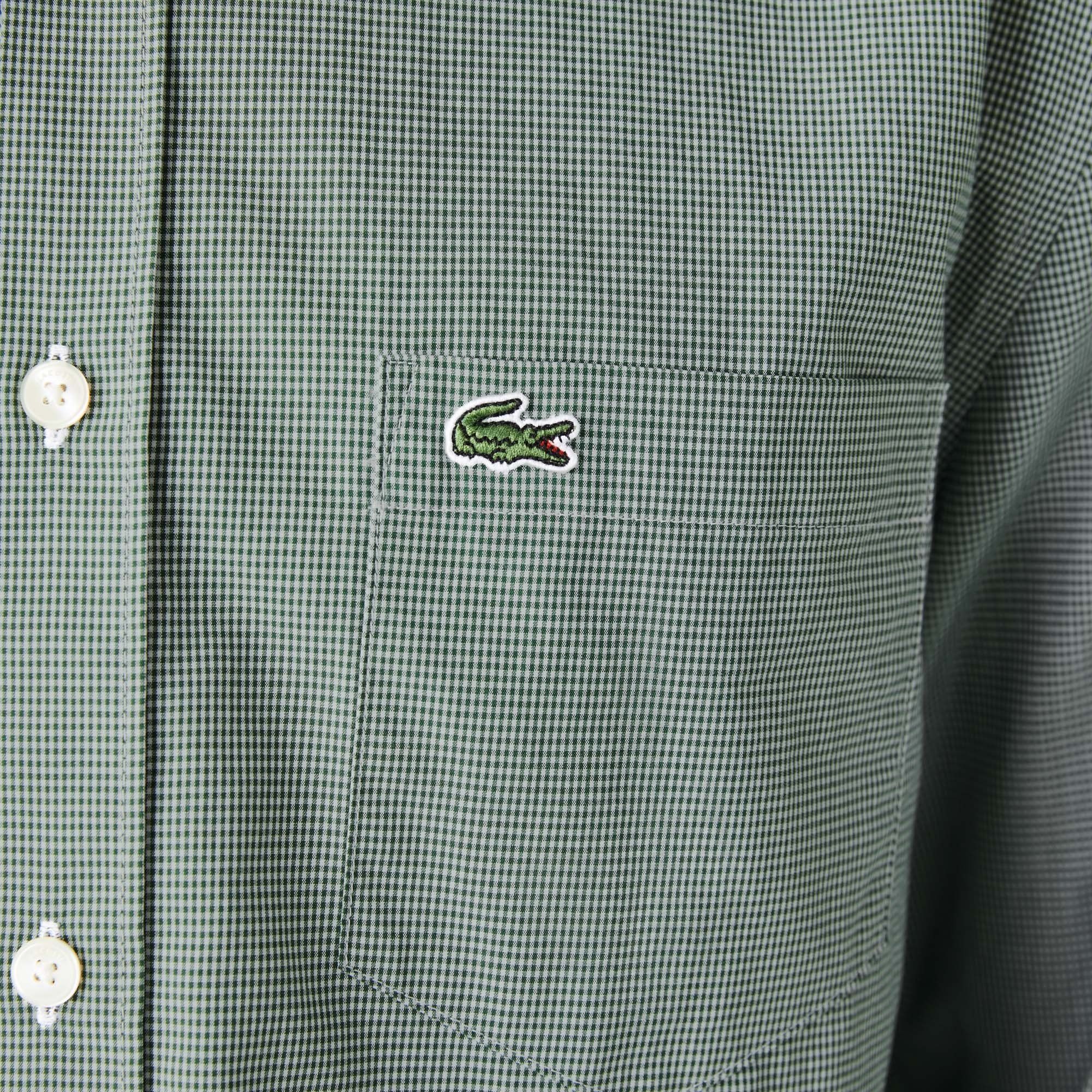 Lacoste Regular Fit Gingham Cotton Poplin Shirt - Green