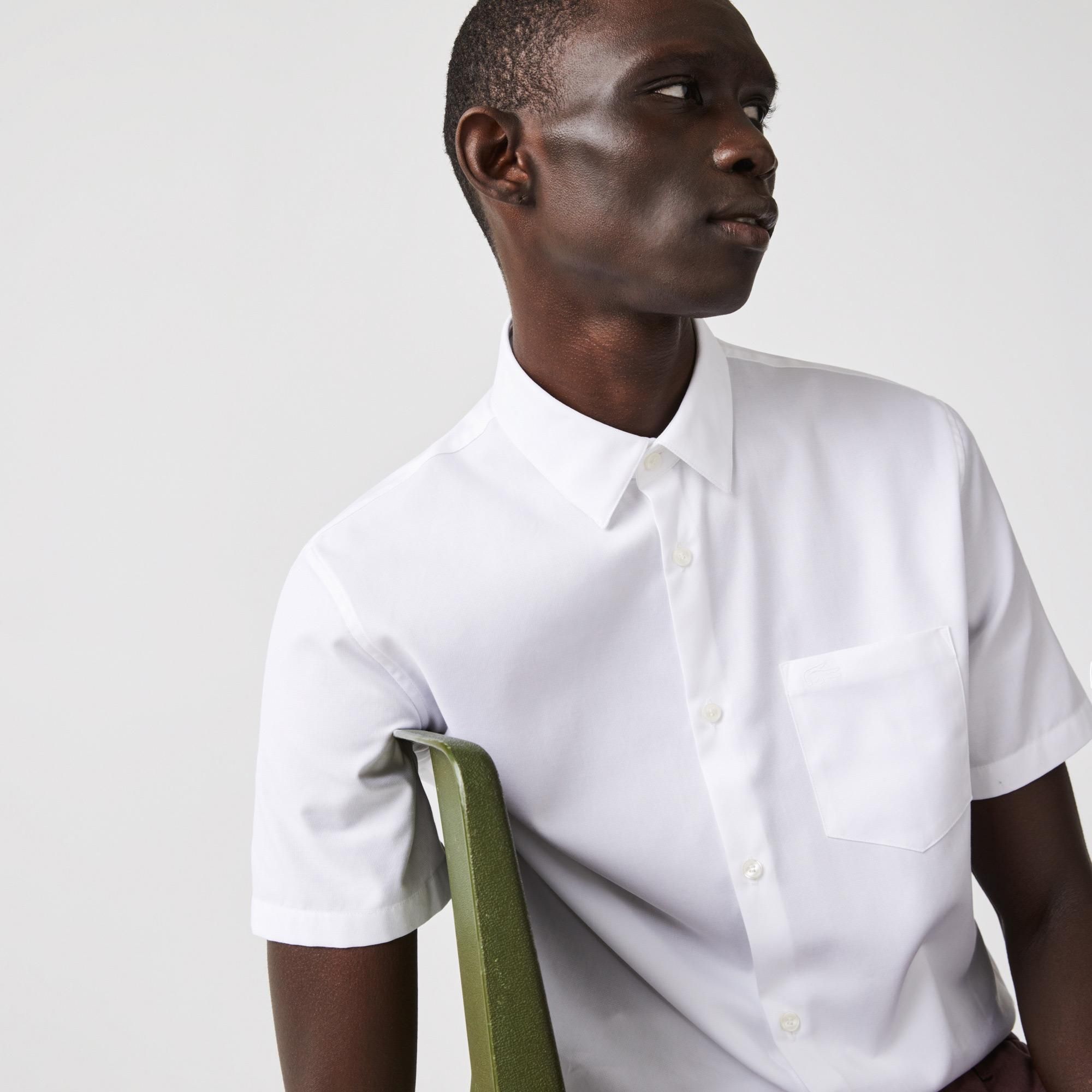  Lacoste Regular Fit Textured Cotton Poplin Shirt - White 