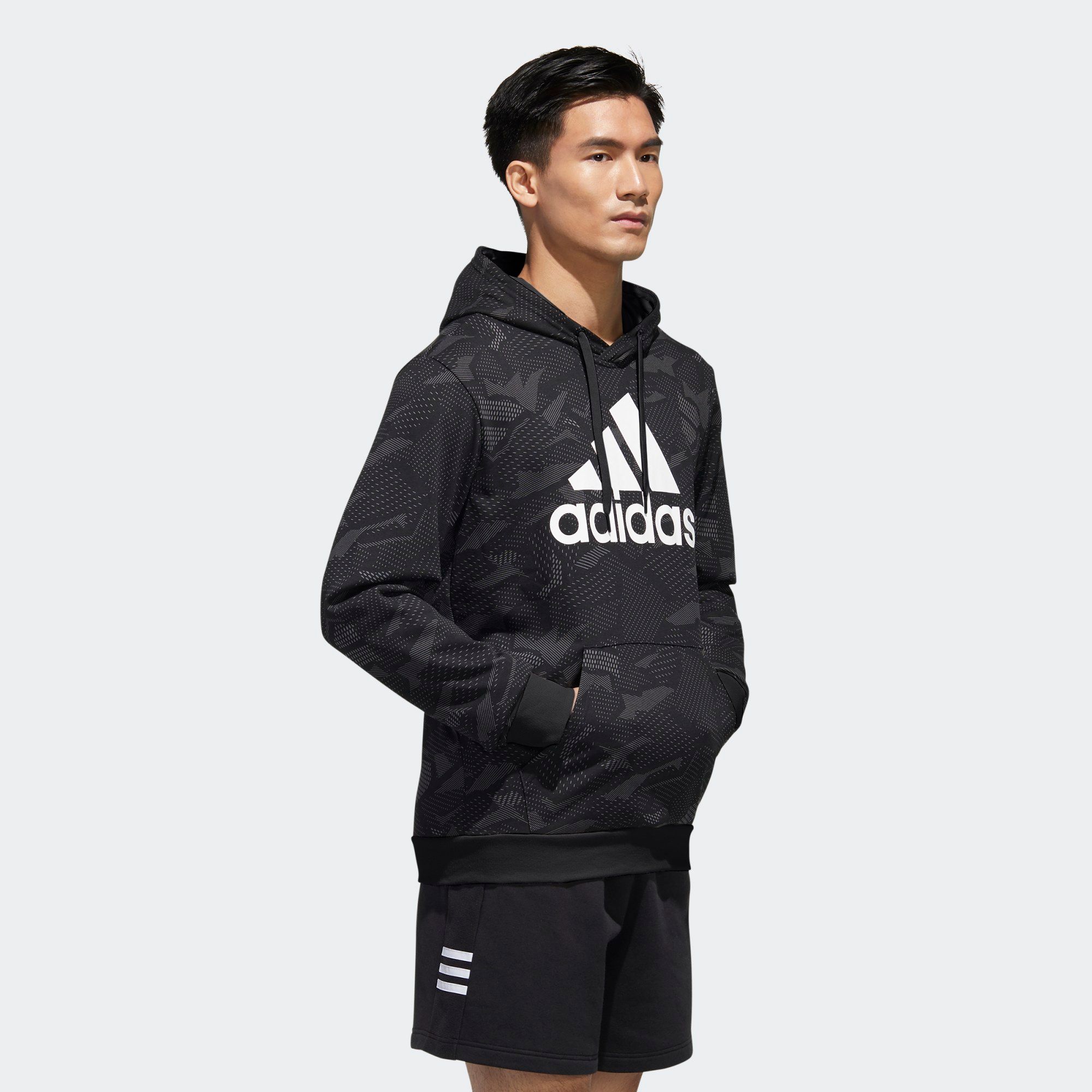  adidas Essentials Allover Print Hoodie - Black 