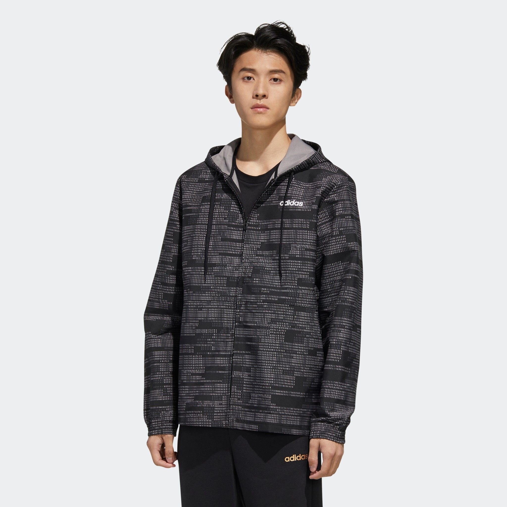 adidas Essentials Allover Print Windbreaker 'Black'