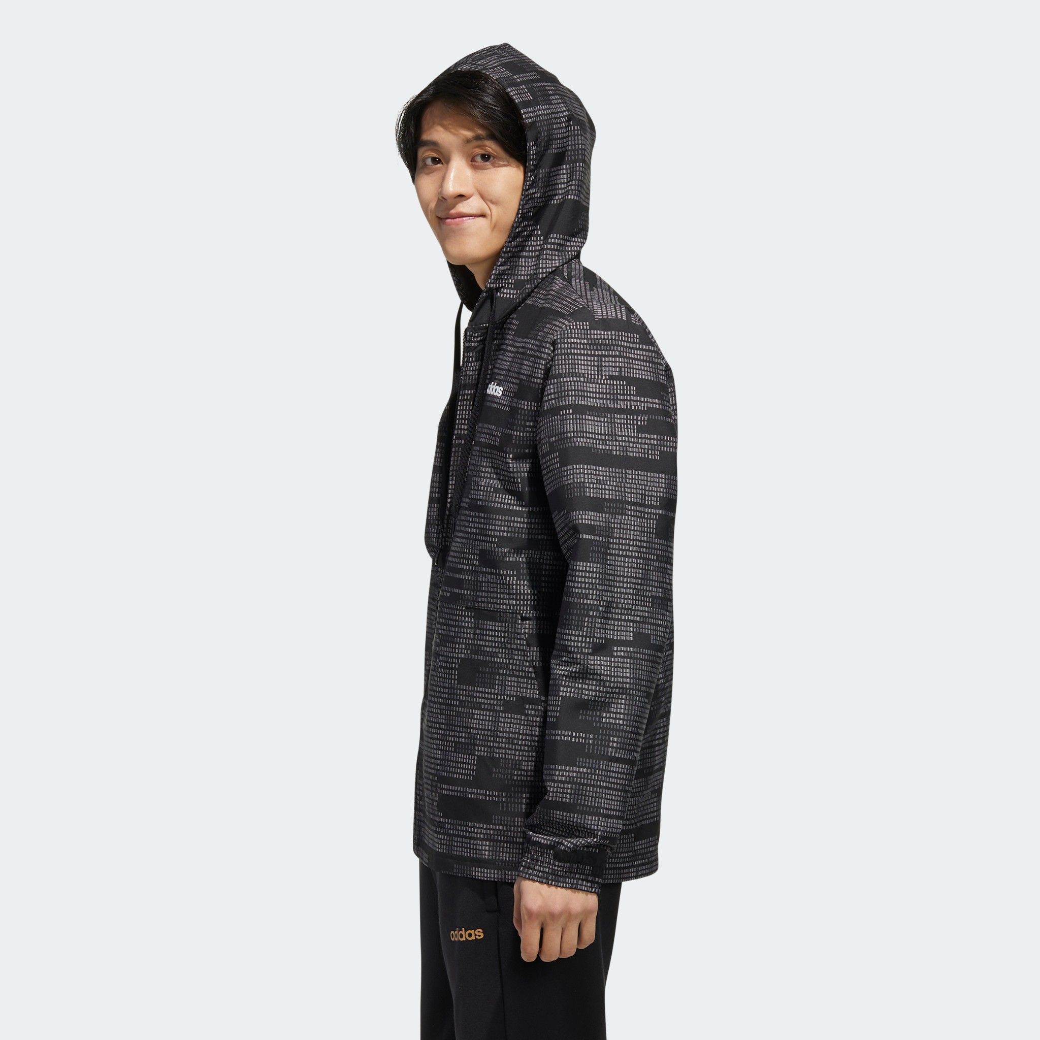 adidas Essentials Allover Print Windbreaker 'Black'