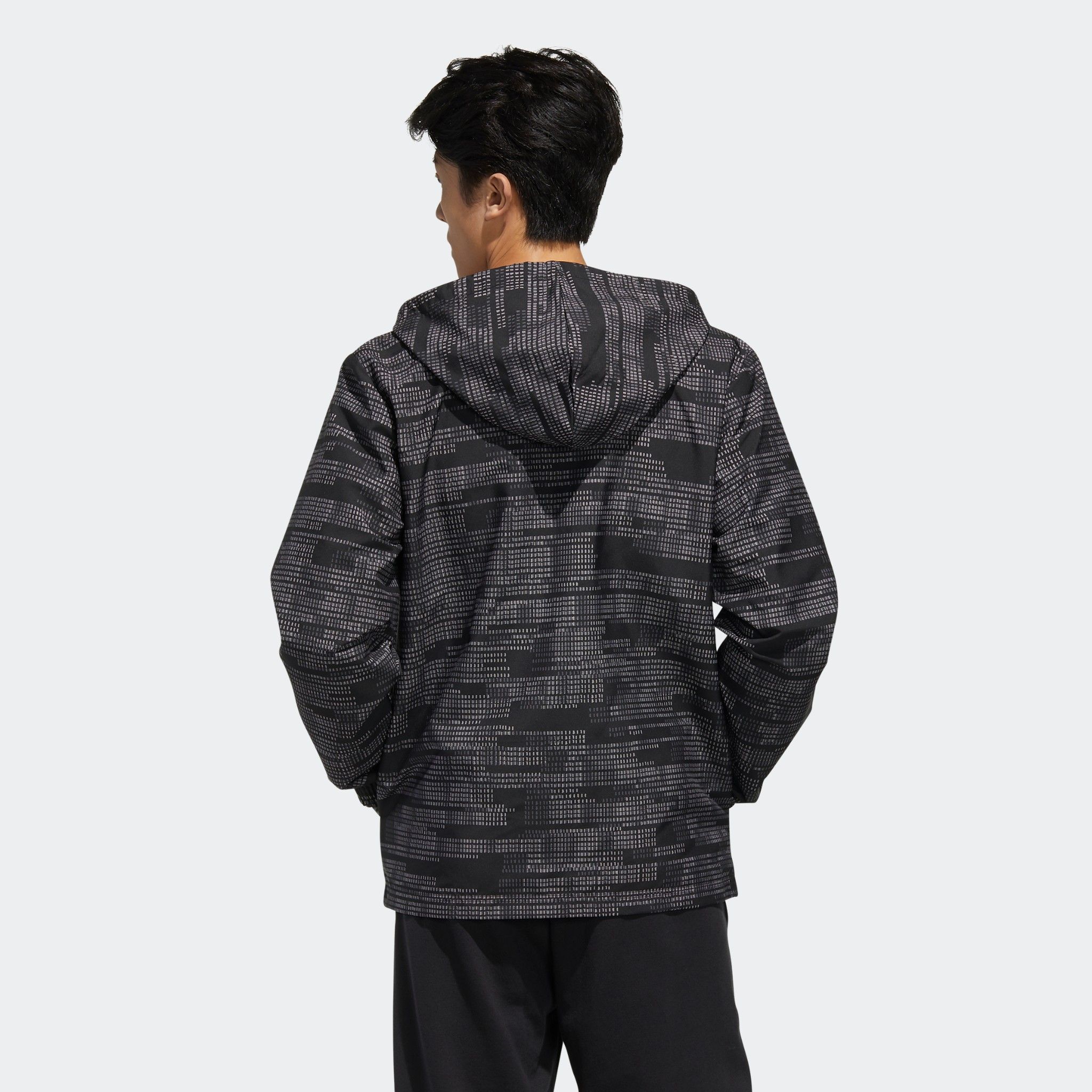 adidas Essentials Allover Print Windbreaker 'Black'