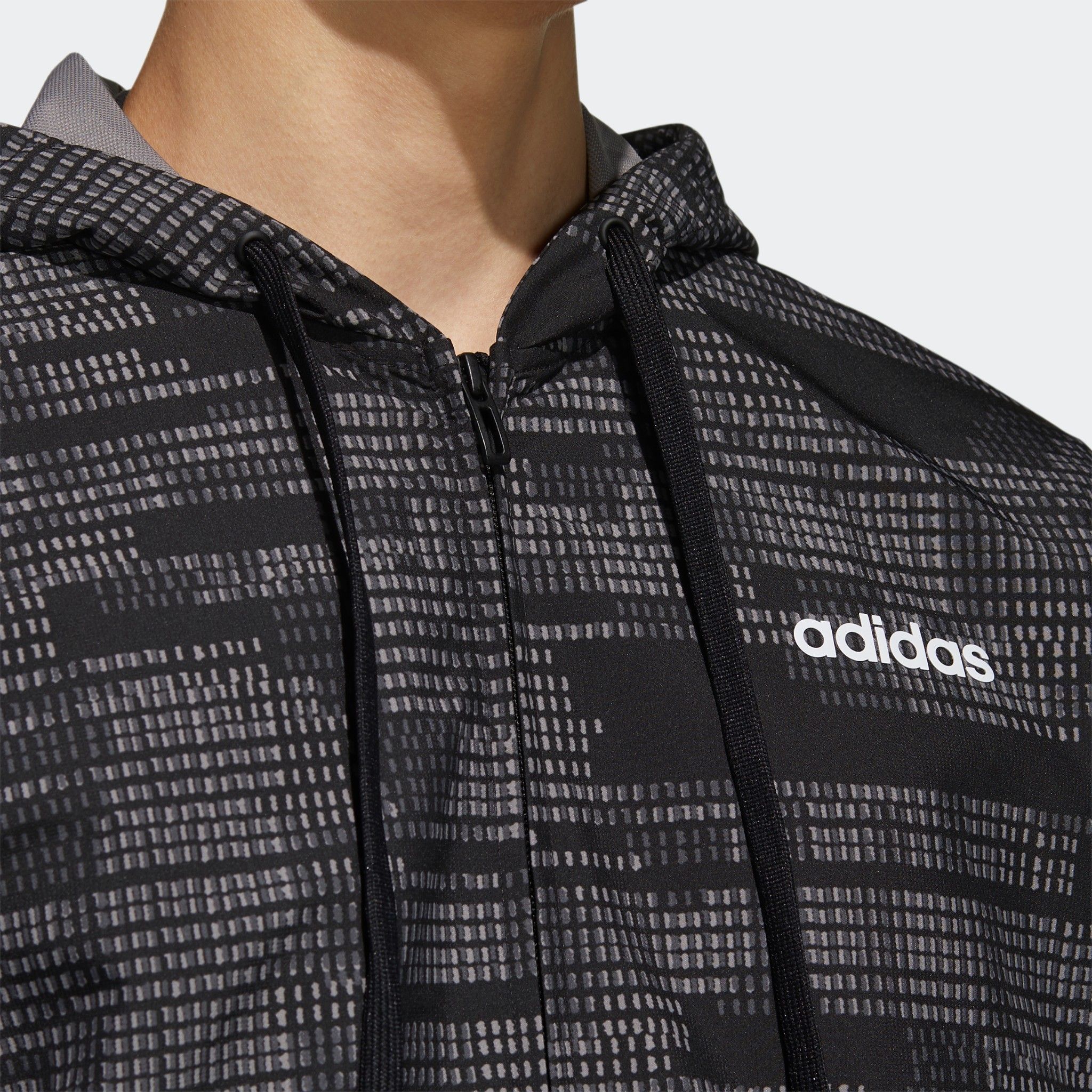 adidas Essentials Allover Print Windbreaker 'Black'