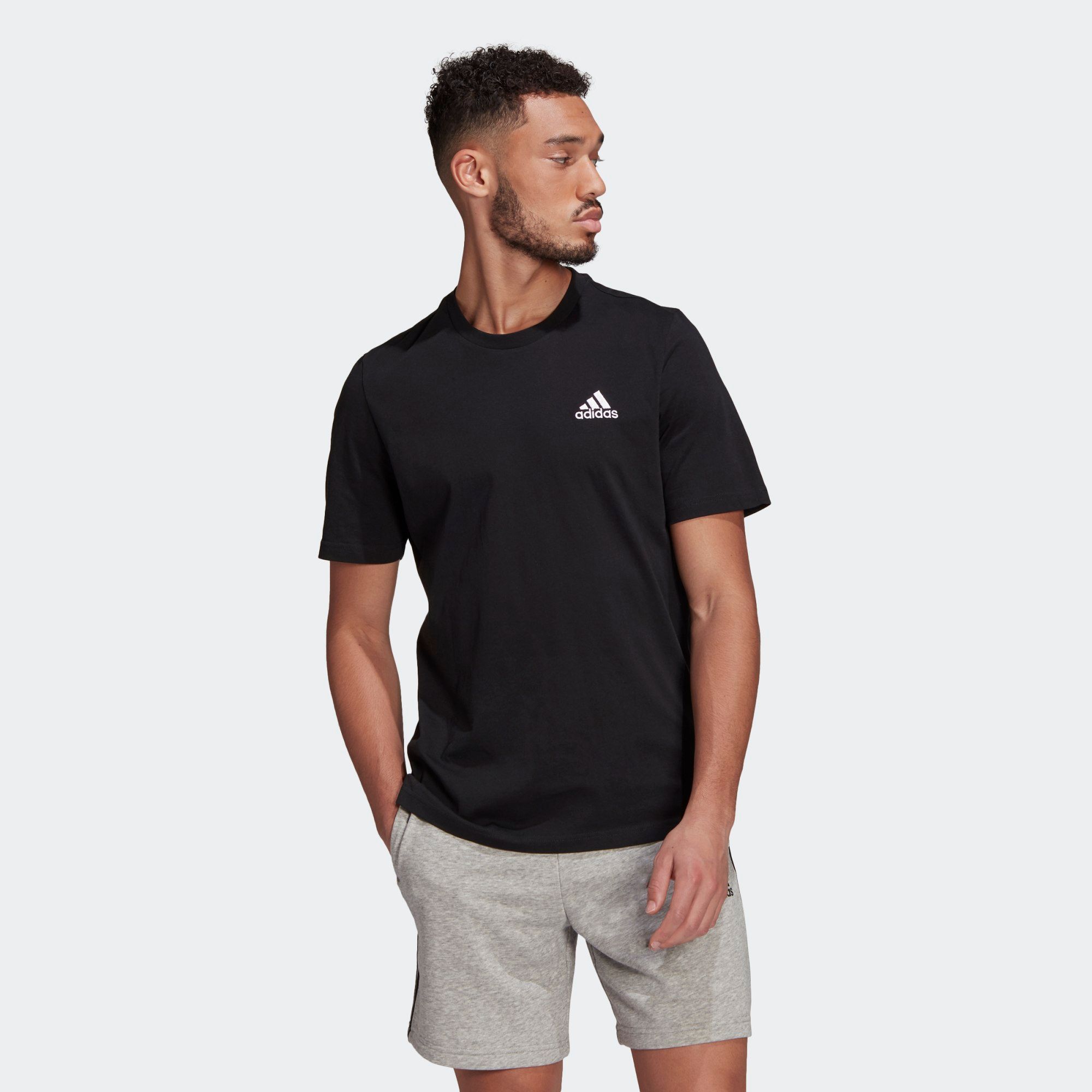 adidas Essentials Embroidered Small Logo Tee - Black