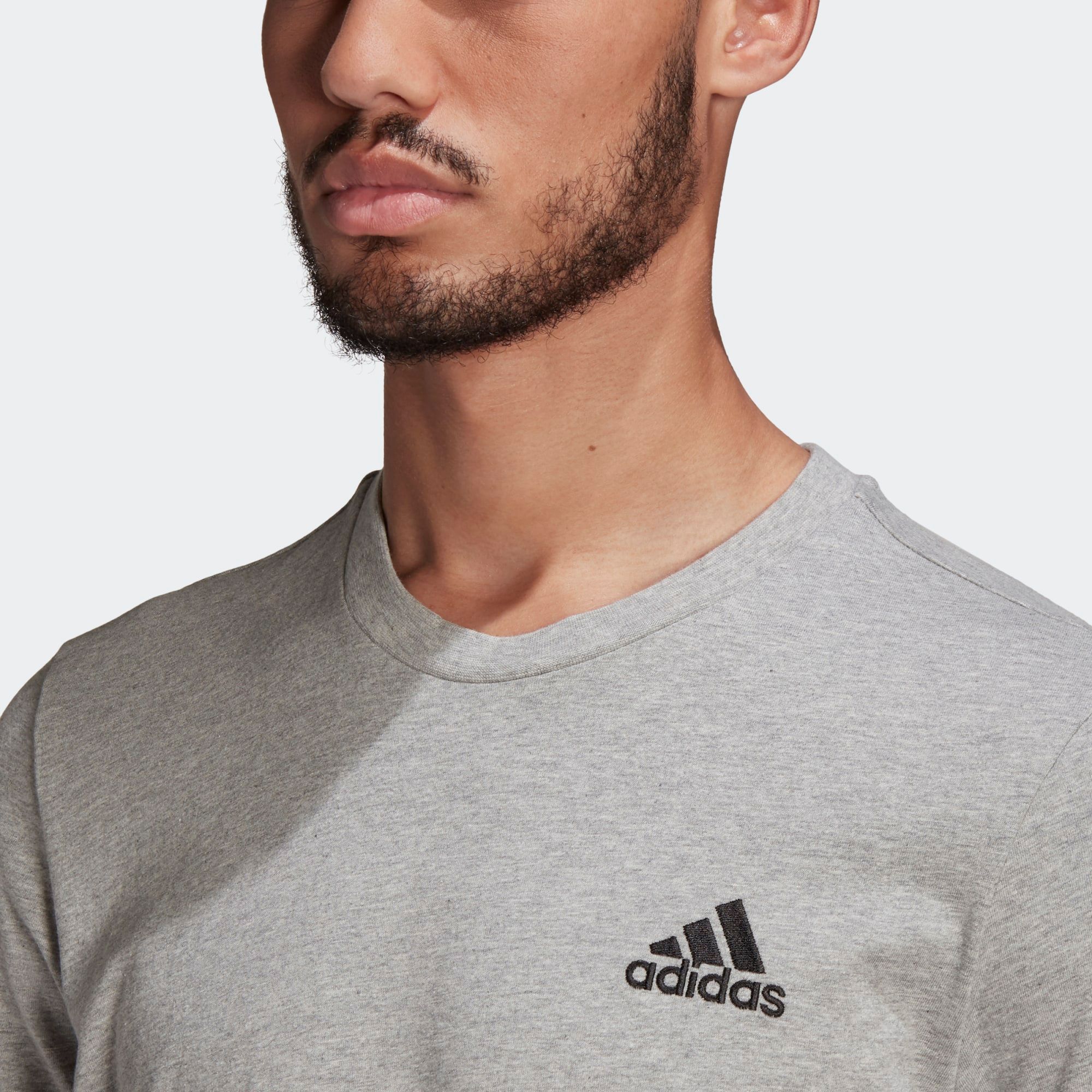 adidas Essentials Embroidered Small Logo Tee - Grey Heather