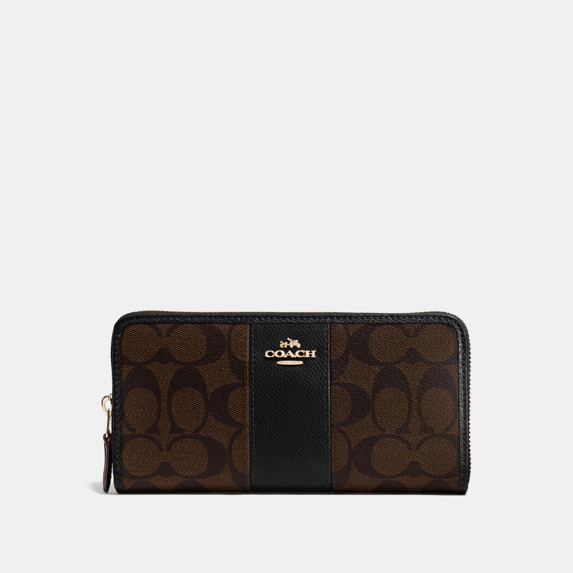 Coach Accordion Zip Wallet In Colorblock Signature Canvas 'Brown/Black'
