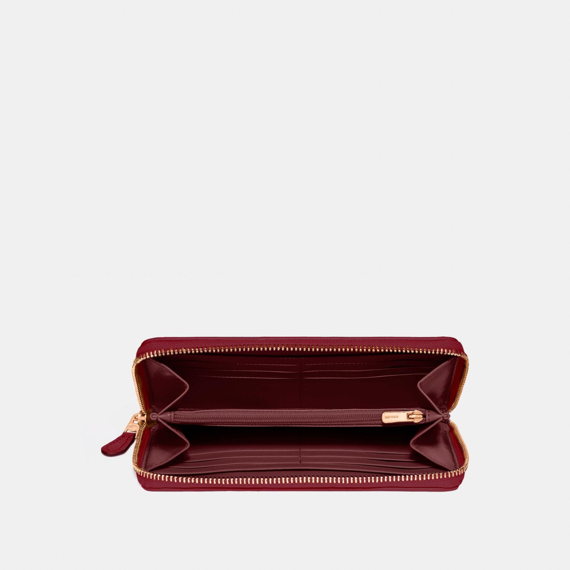 Coach Accordion Zip Wallet In Colorblock Signature Canvas 'Brown/Ruby'