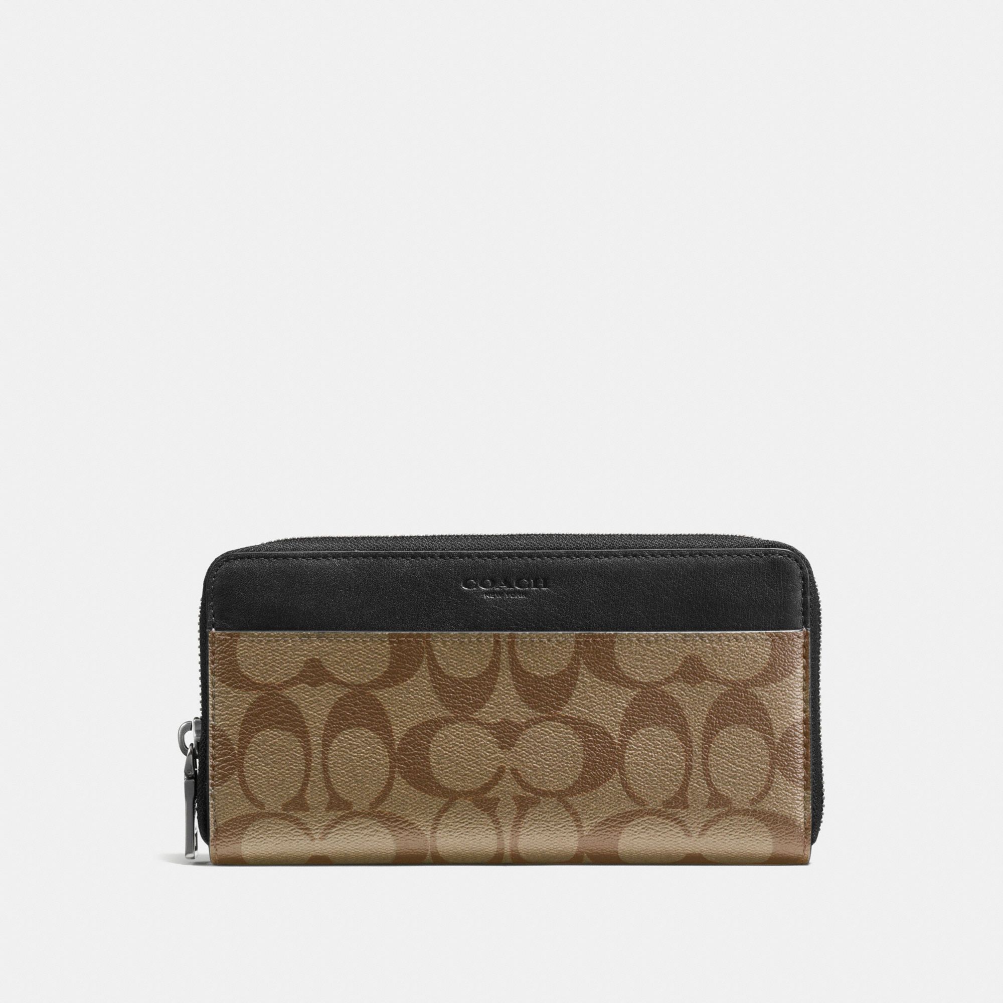 Coach Accordion Zip Wallet In Signature Canvas - Tan/Black