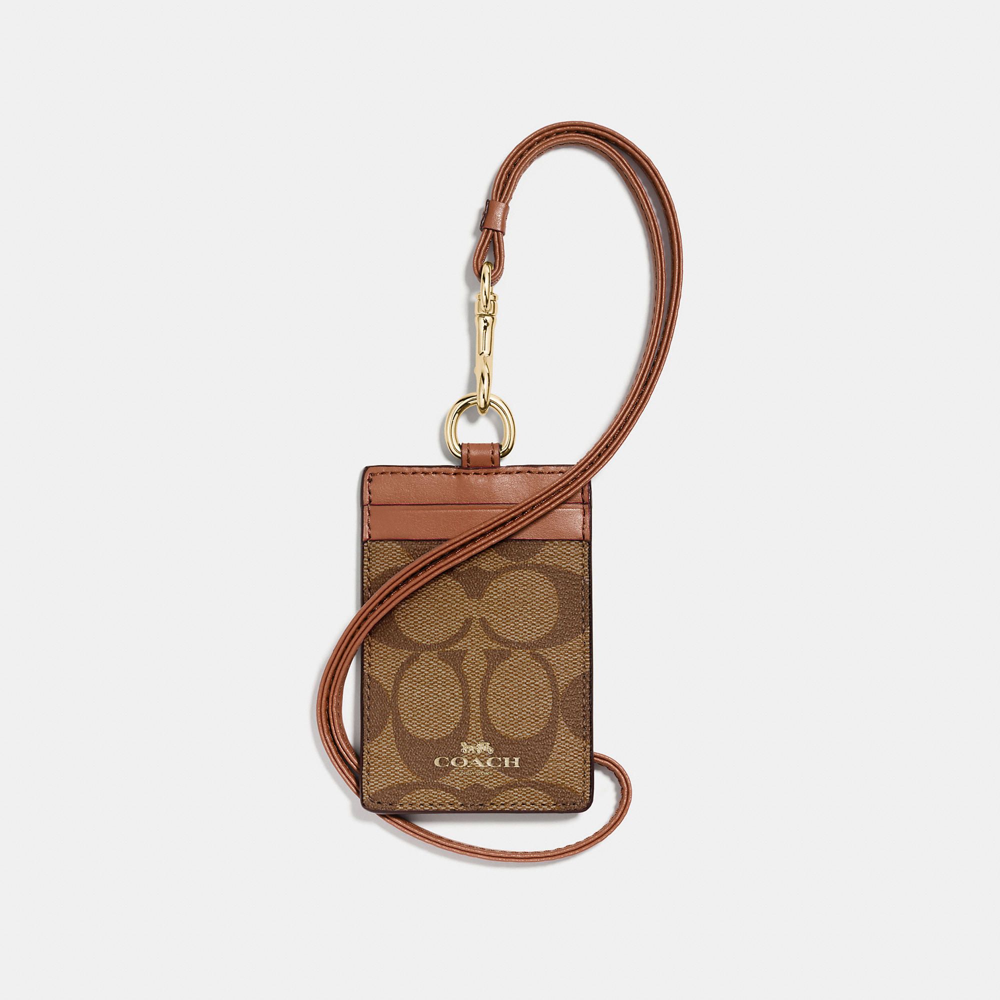 Coach ID Lanyard In Signature Canvas 'Khaki/Saddle'