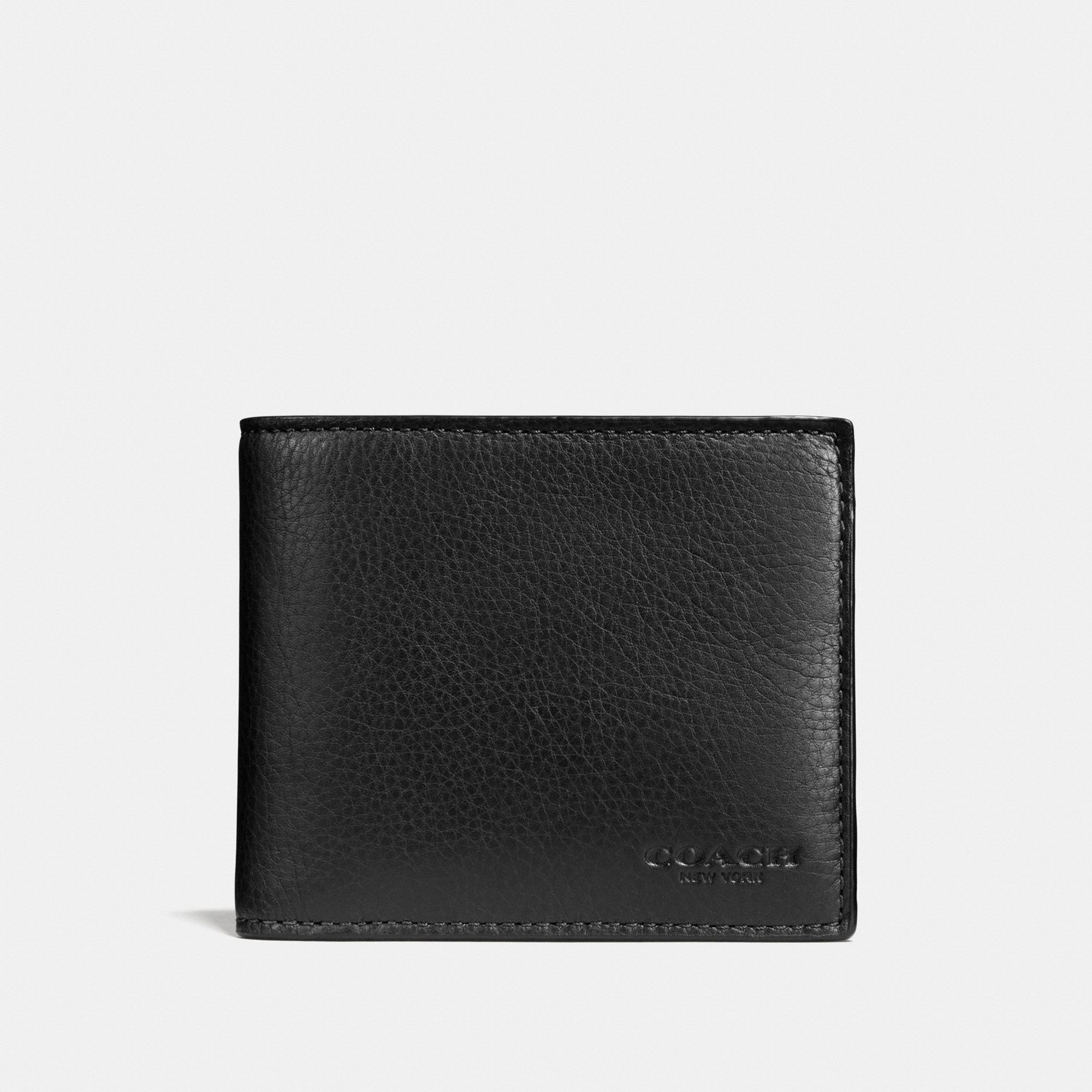 Coach Compact ID Wallet In Sport Calf Leather 'Black'