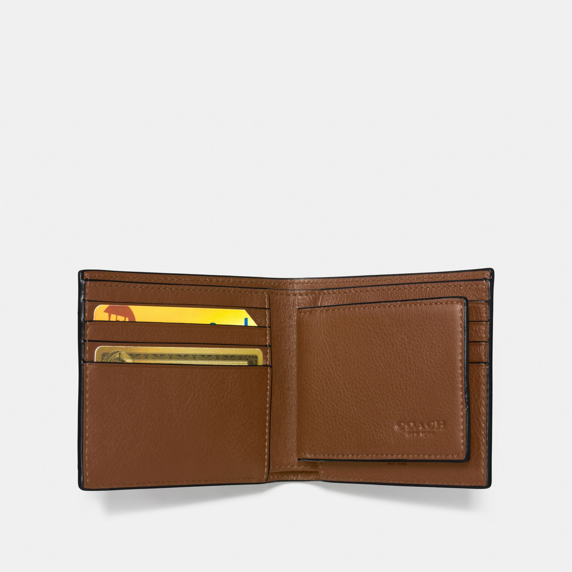 Coach Compact ID Wallet In Sport Calf Leather 'Saddle'