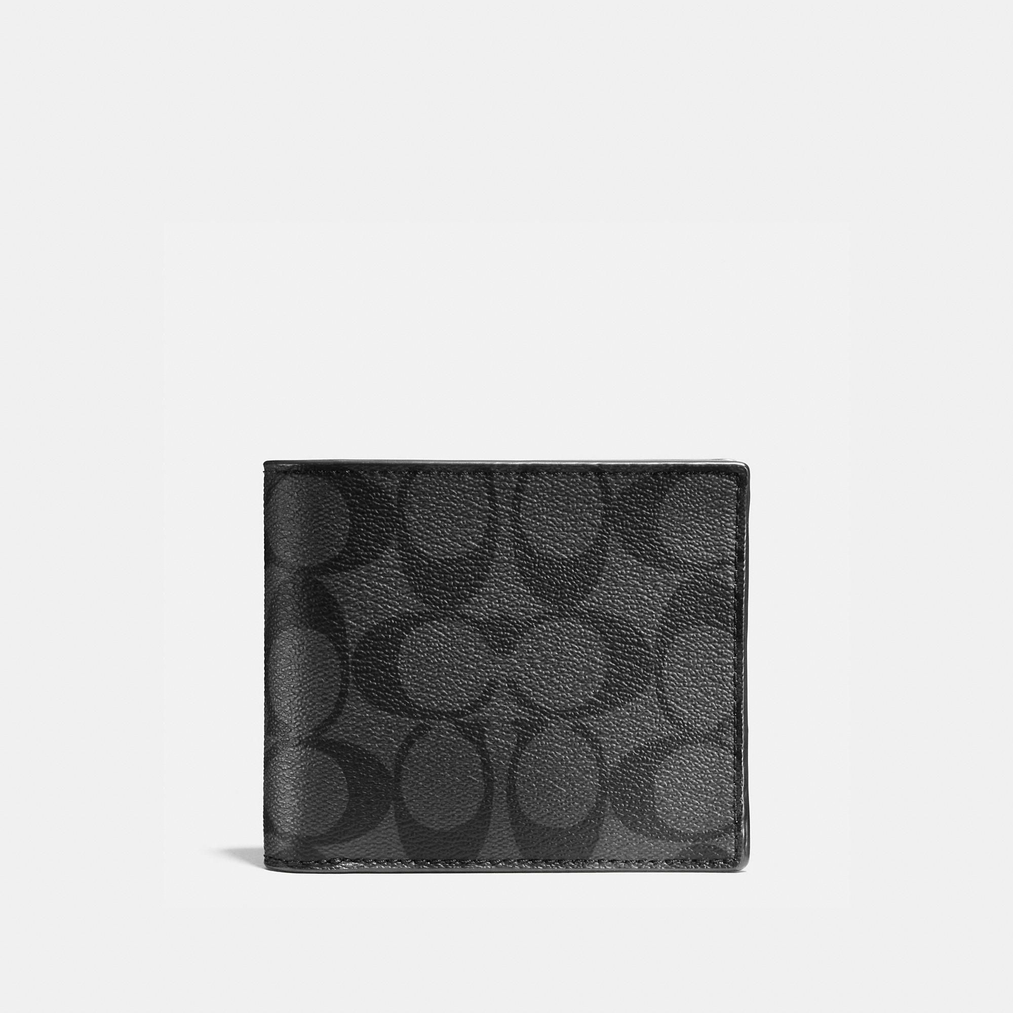 Coach Compact ID Wallet In Signature Canvas - Charcoal/Black