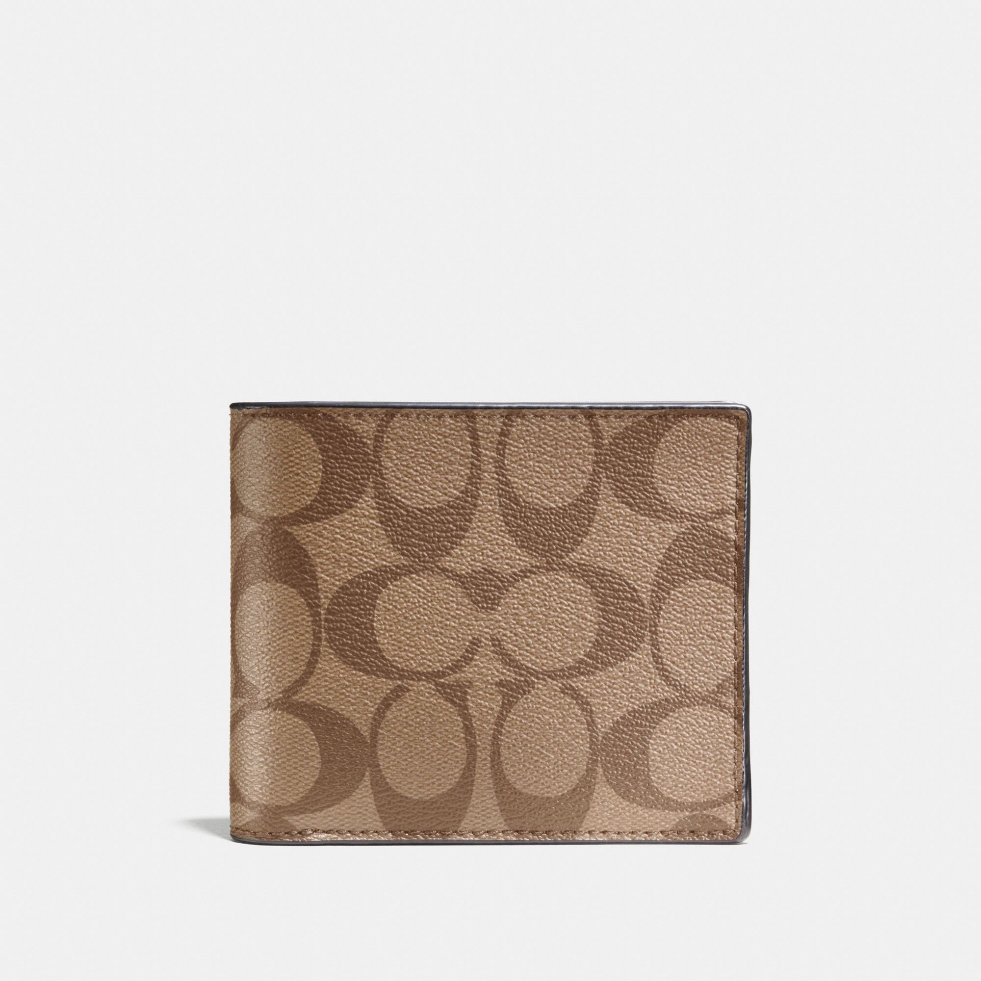 Coach Compact ID Wallet In Signature Canvas - Tan/Black