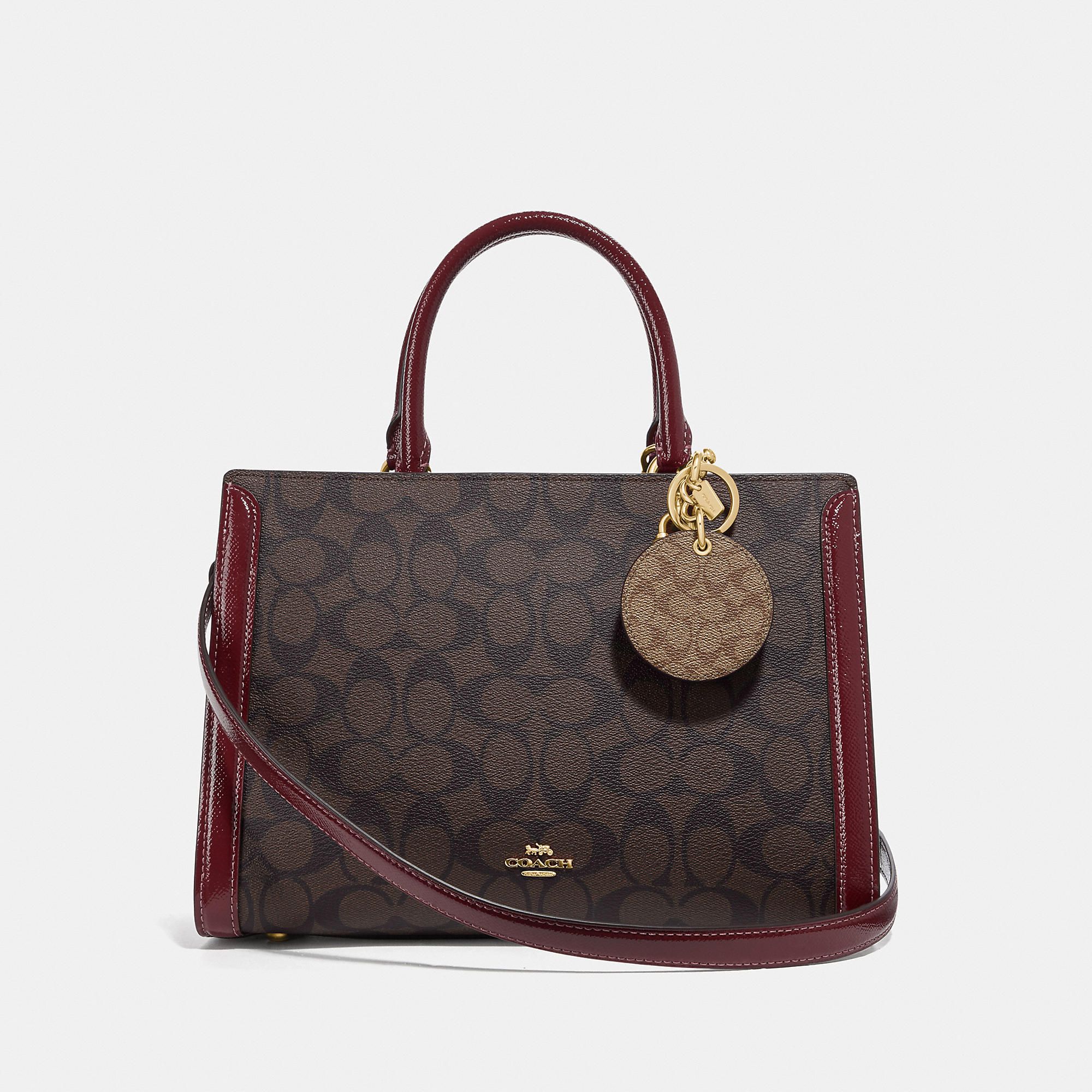 Coach Mirror Bag Charm In Signature Canvas 'Khaki/Pink'