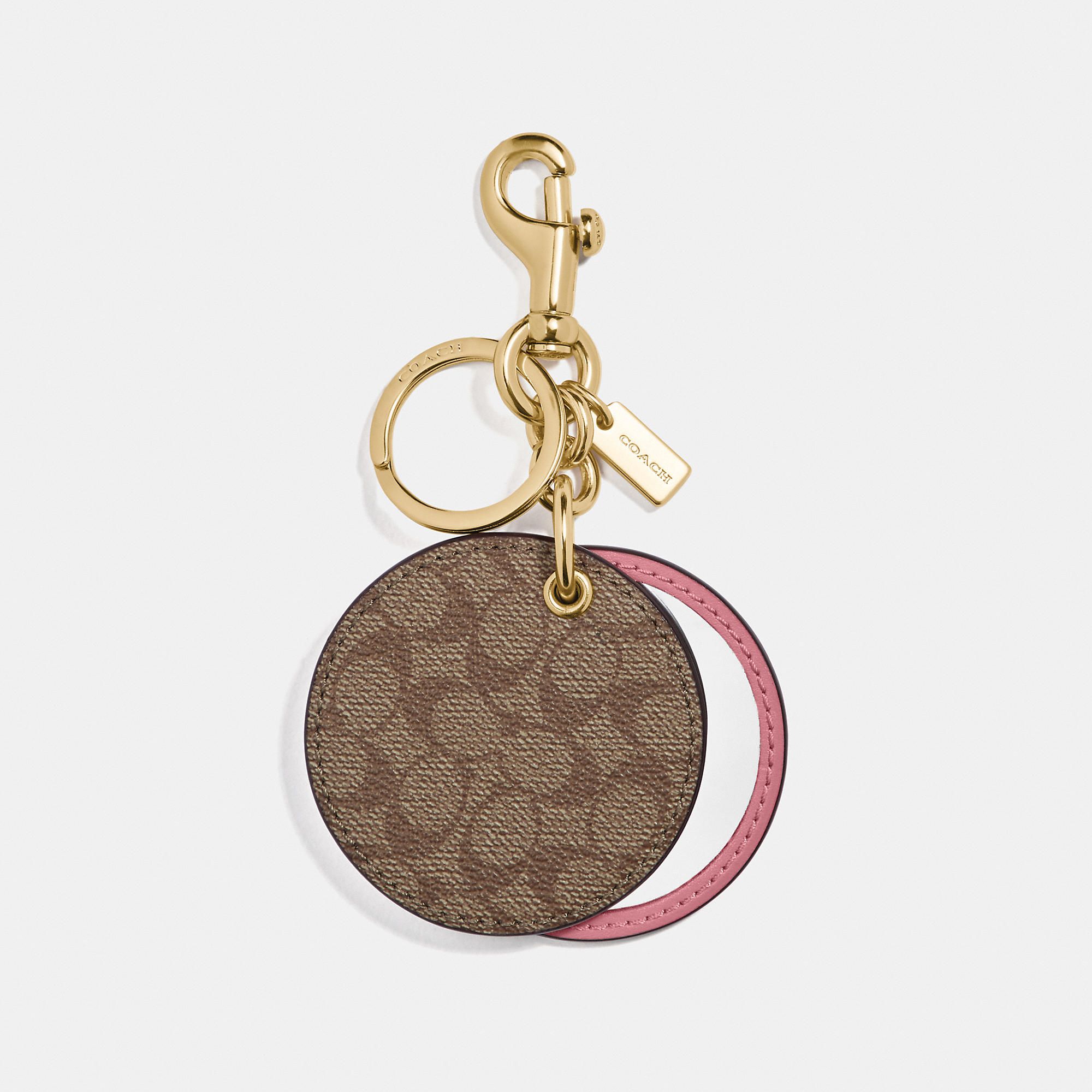 Coach Mirror Bag Charm In Signature Canvas 'Khaki/Pink'