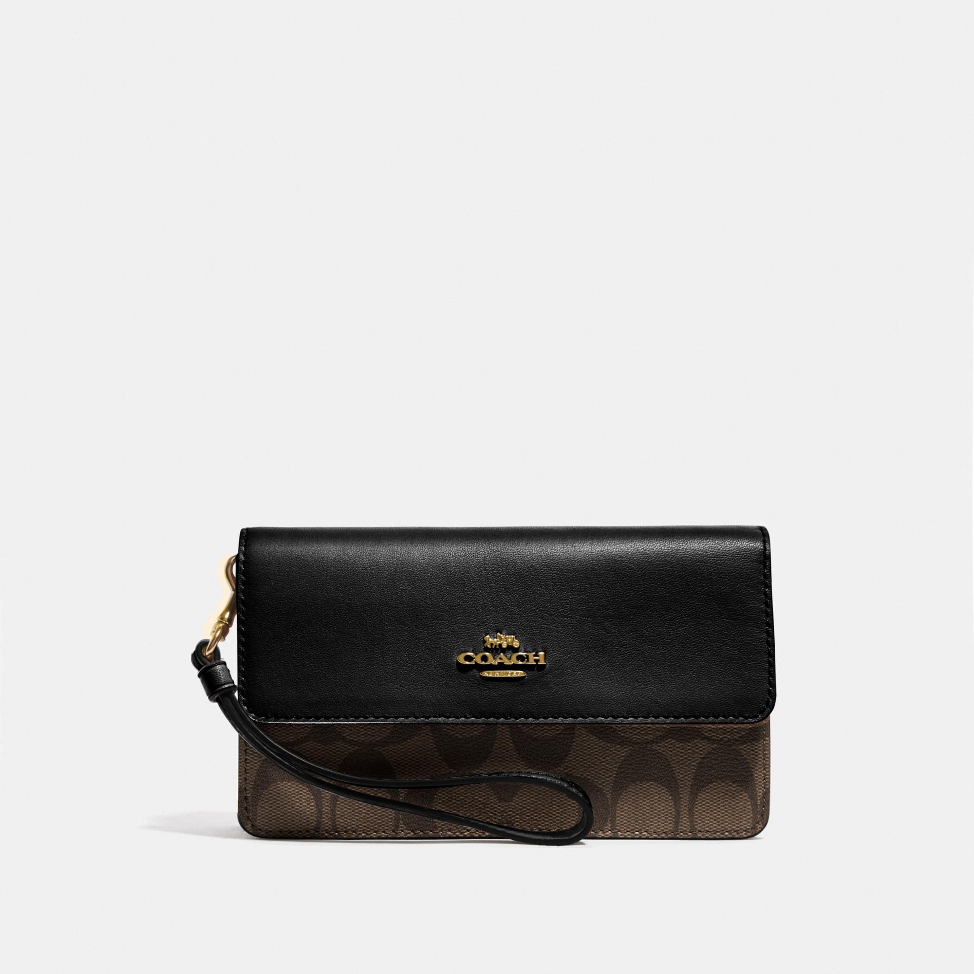Coach Foldover Wristlet in Signature Canvas 'Brown/Black'