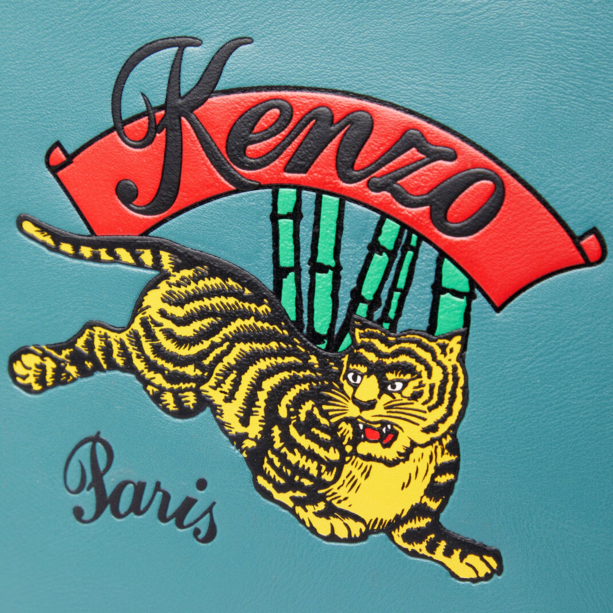KENZO A4 Leather Pouch Jumping Tiger - Duck Blue