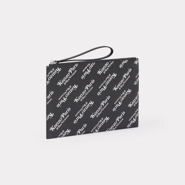  'KENZOGRAM' Large Leather Pouch - Black 