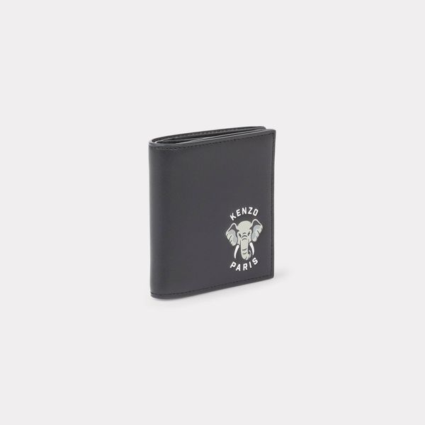  KENZO Elephant 'Varsity Jungle' Foldable Mini Leather Wallet - Black 