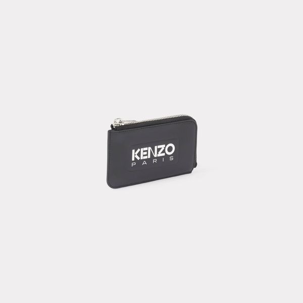  'KENZO Emboss' Leather Zipped Card Holder - Black 