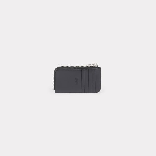  'KENZO Emboss' Leather Zipped Card Holder - Black 