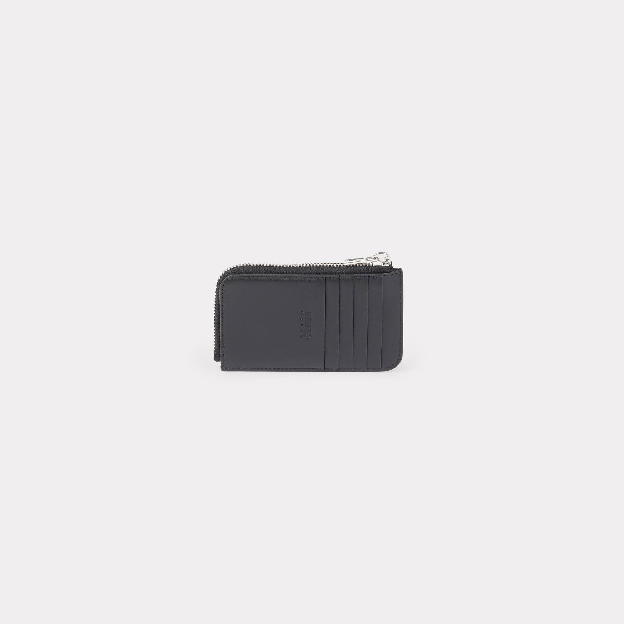 'KENZO Emboss' Leather Zipped Card Holder - Black
