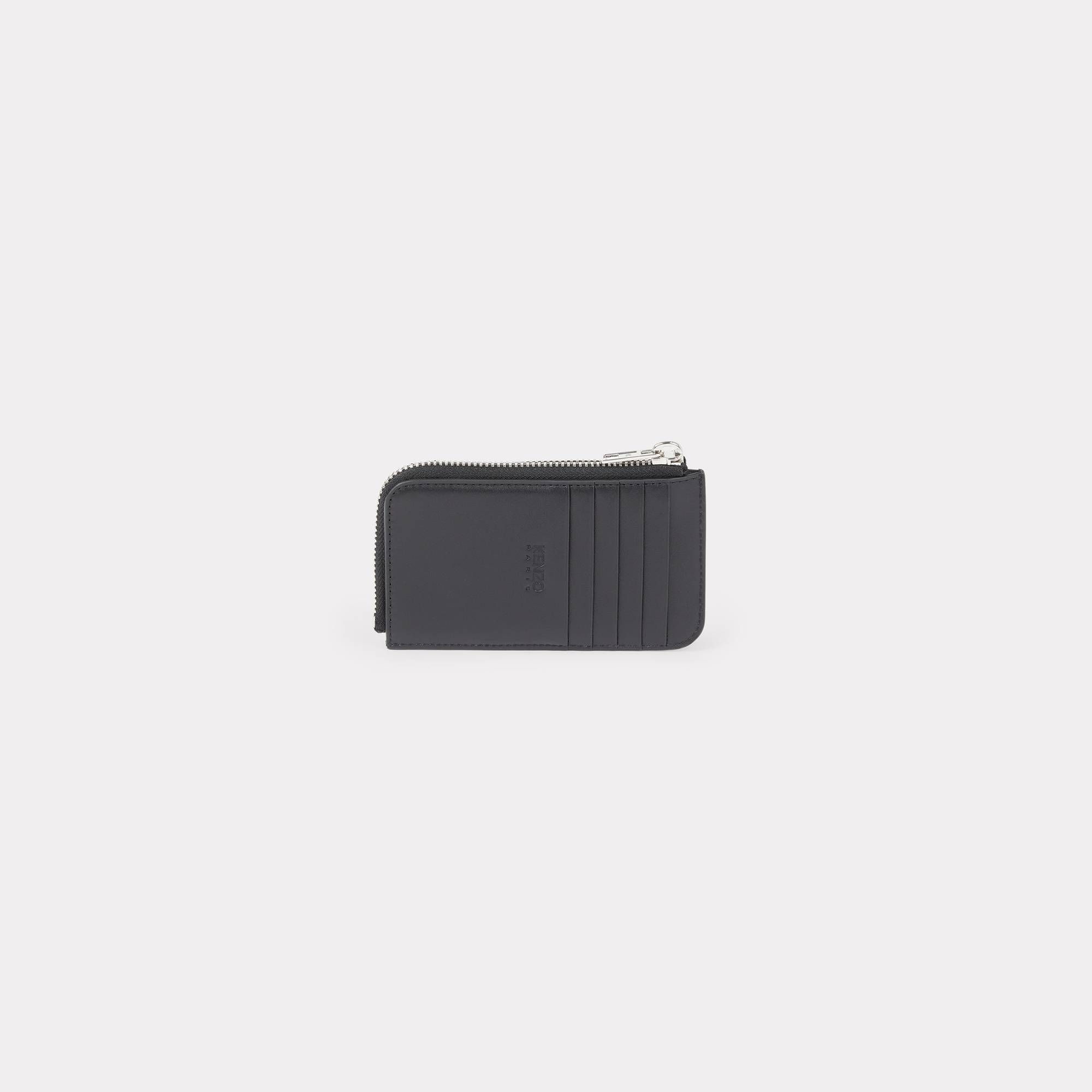  'KENZO Emboss' Leather Zipped Card Holder - Black 