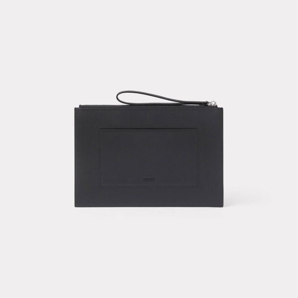  'KENZO Emboss' Large Leather Clutch - Black 