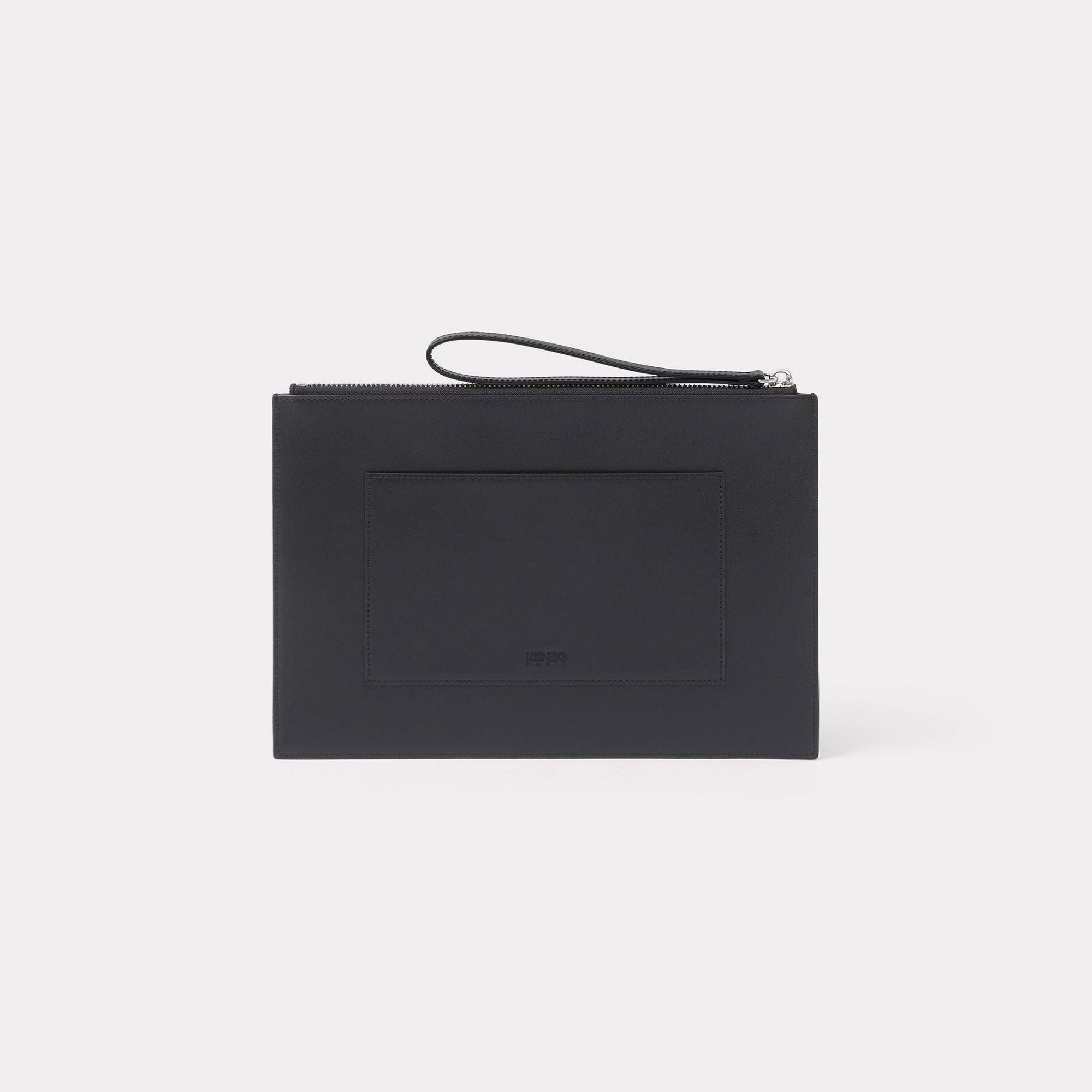  'KENZO Emboss' Large Leather Clutch - Black 