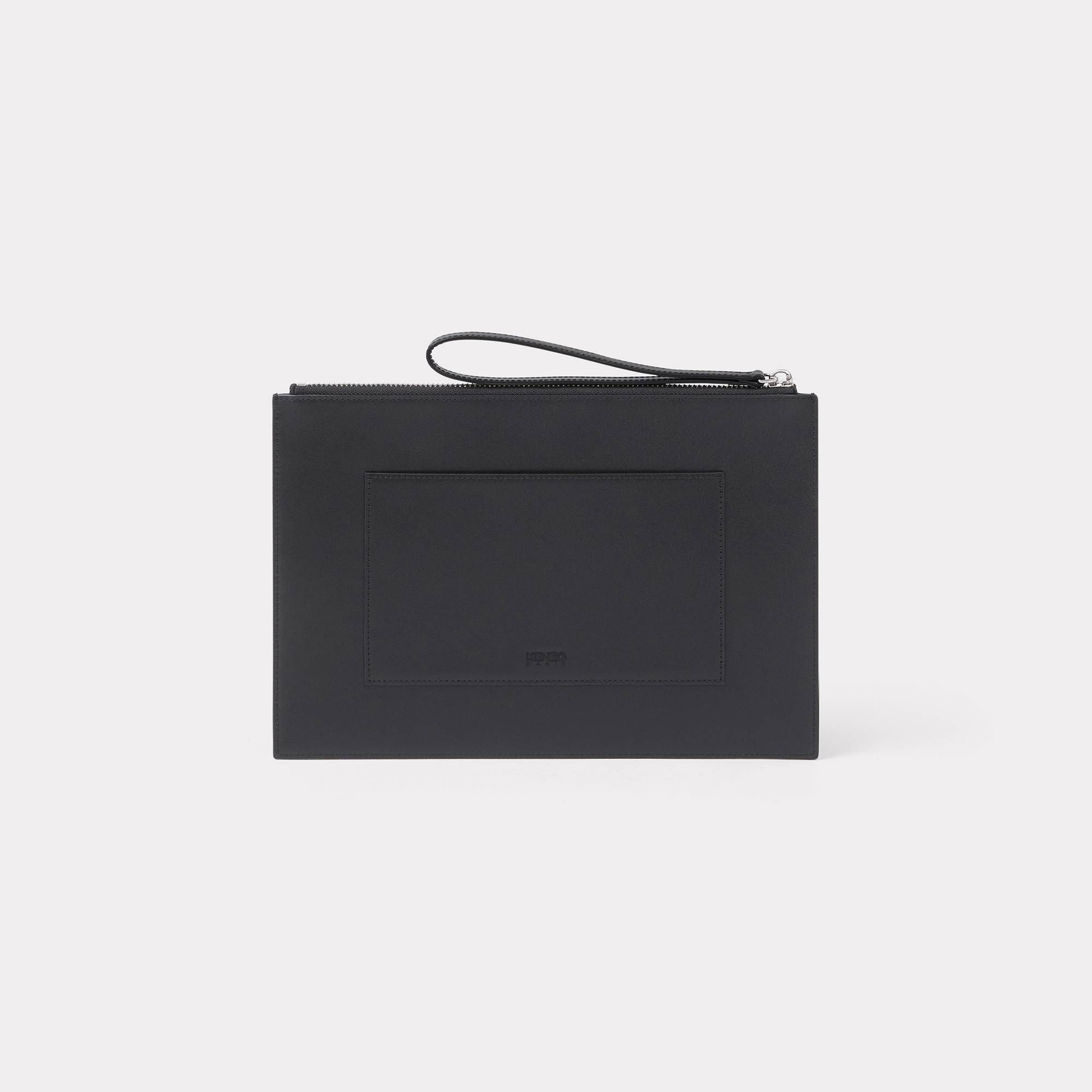'KENZO Emboss' Large Leather Clutch - Black